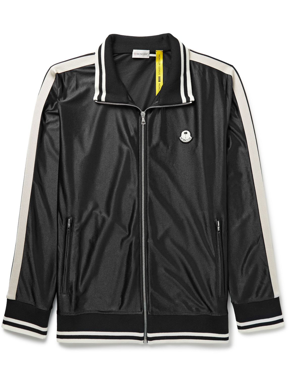 Shop Moncler Genius 8 Palm Angels Logo-appliquéd Striped Satin-jersey Track Jacket In Black