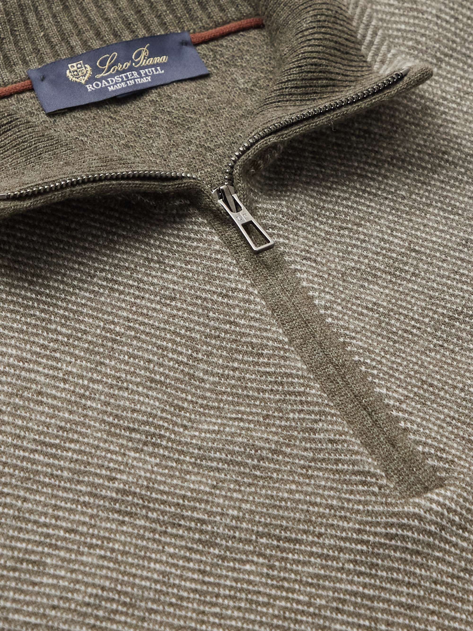 LORO PIANA Roadster Striped Cashmere Half-Zip Sweater