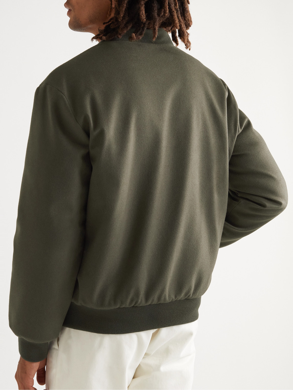 Shop Loro Piana Ivy Reversible Fleece-lined Cashmere Bomber Jacket In Green
