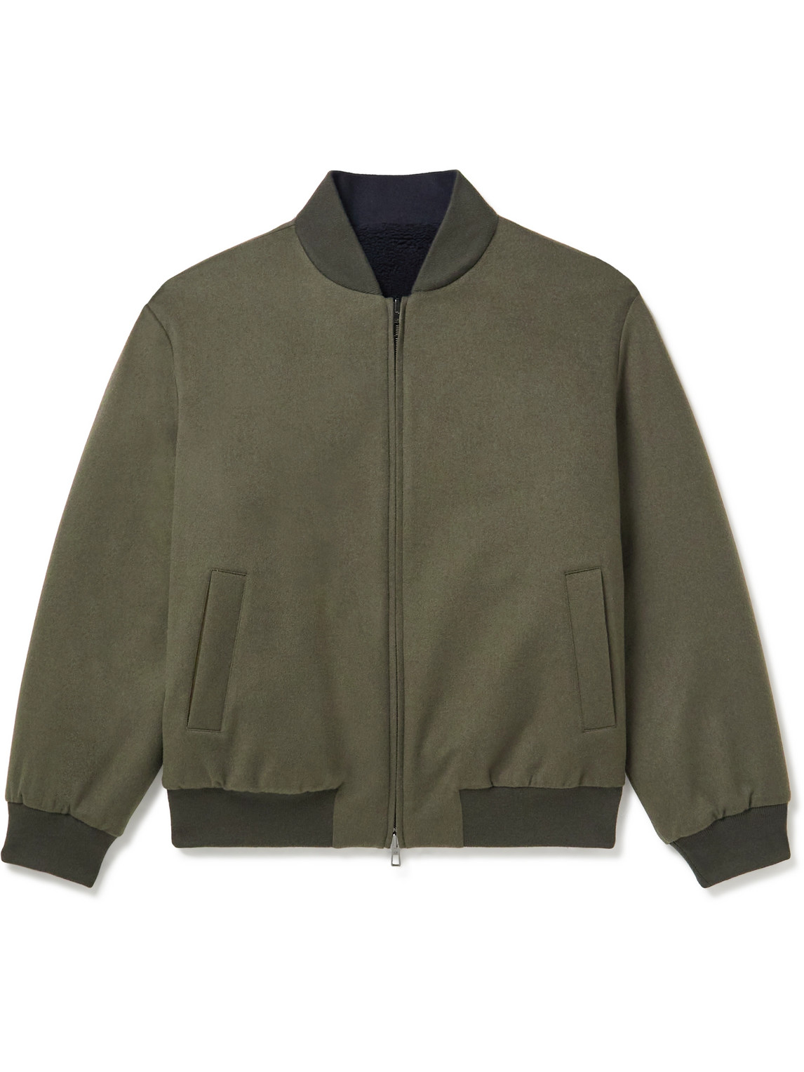 Loro Piana Ivy Reversible Fleece-lined Cashmere Bomber Jacket In Green