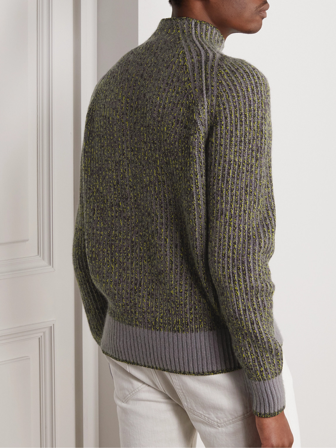 Shop Loro Piana Snow Wander Ribbed Cashmere And Silk-blend Mock-neck Sweater In Green