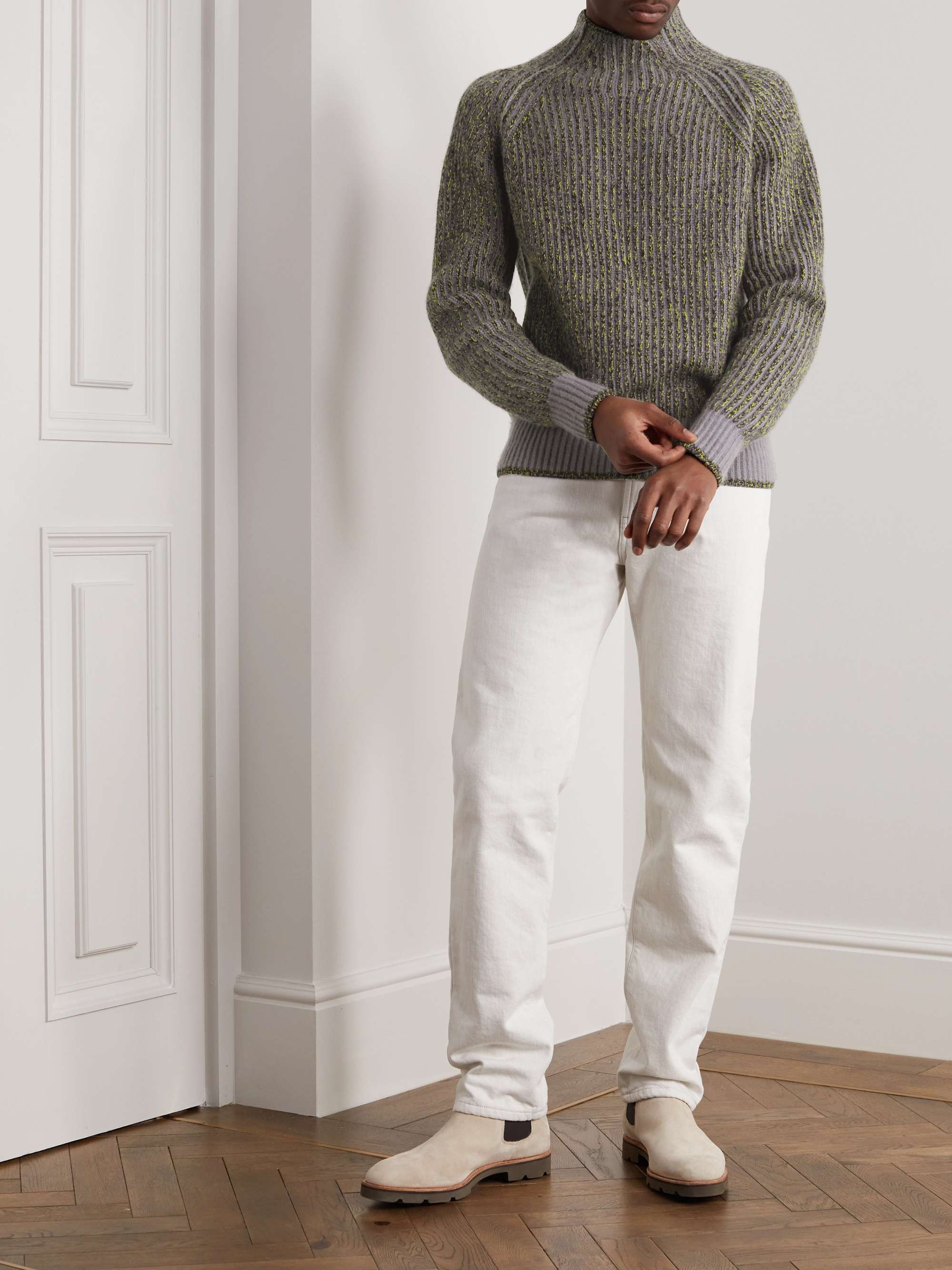 LORO PIANA Snow Wander Ribbed Cashmere and Silk-Blend Mock-Neck Sweater ...