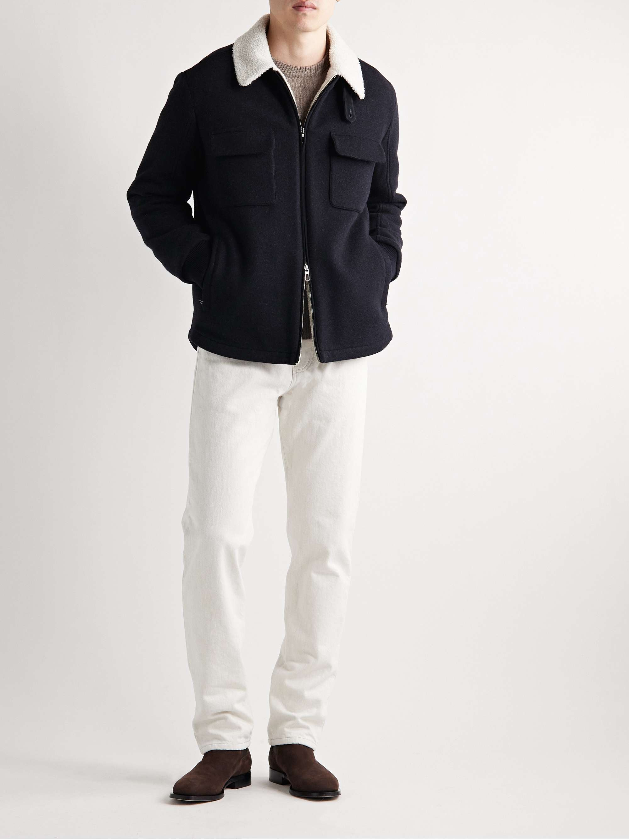 LORO PIANA Suede-Trimmed Shearling-Lined Cashmere-Blend Shirt Jacket