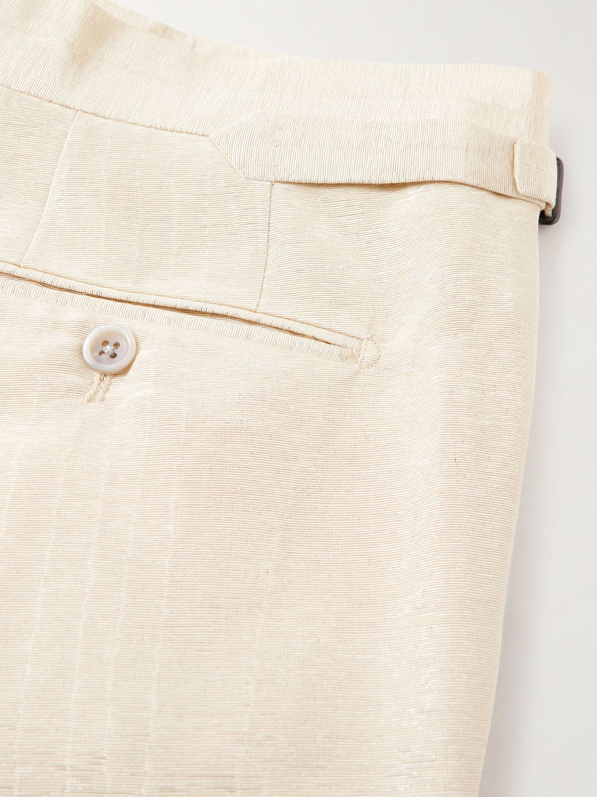 TOM FORD Austin Straight-Leg Pleated Metallic Woven Tuxedo Trousers
