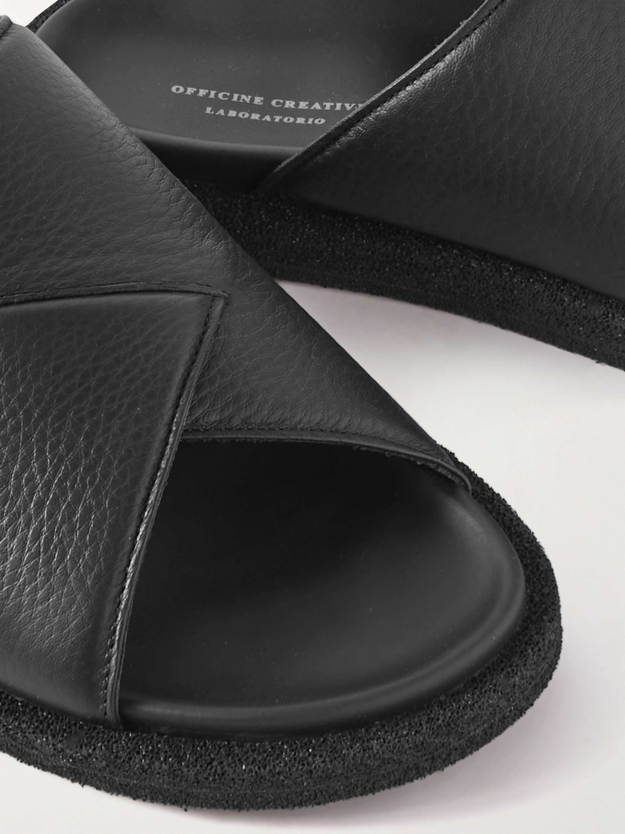 OFFICINE CREATIVE Rubber-Trimmed Full-Grain Leather Slides