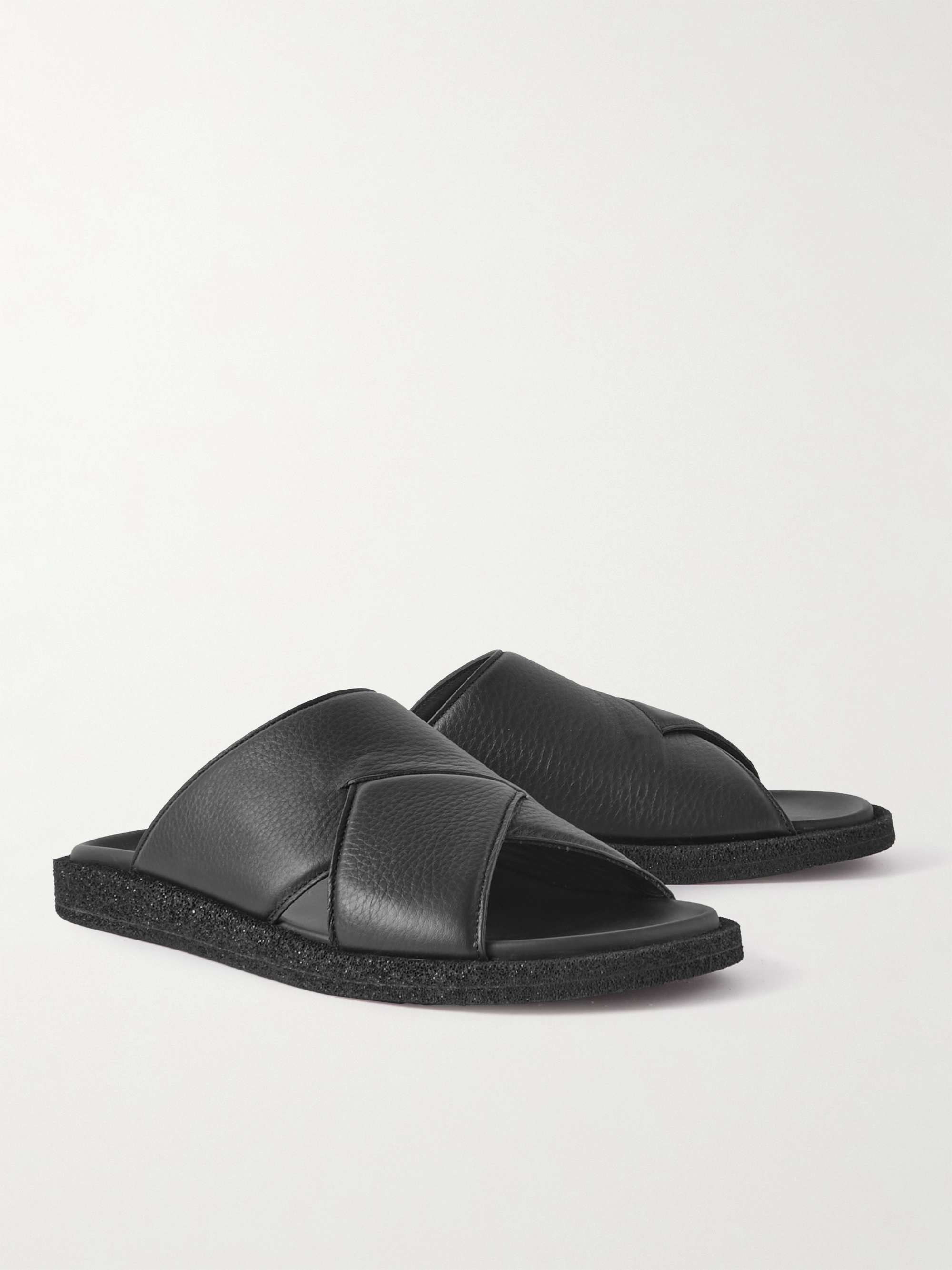 OFFICINE CREATIVE Rubber-Trimmed Full-Grain Leather Slides