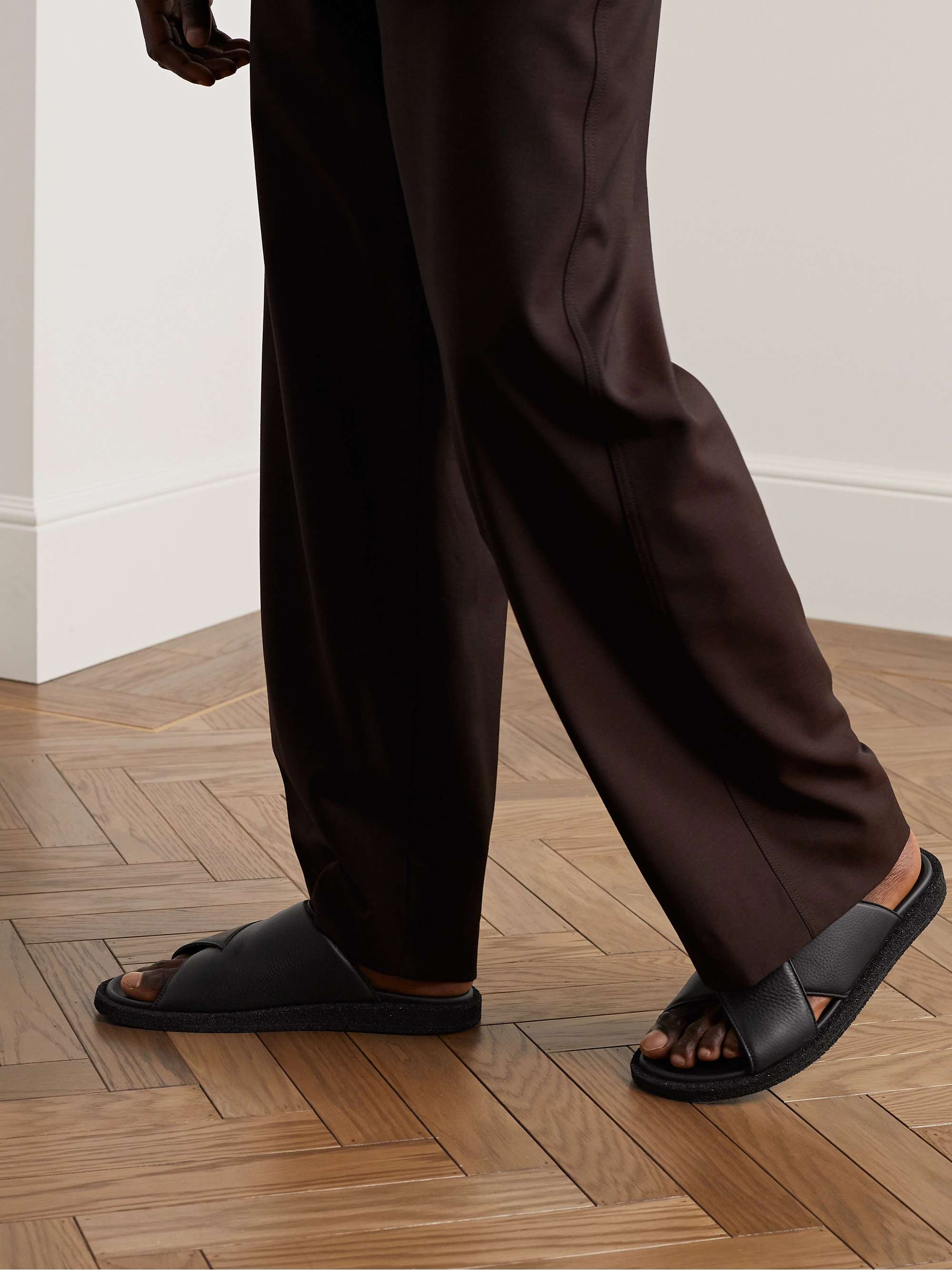 OFFICINE CREATIVE Rubber-Trimmed Full-Grain Leather Slides