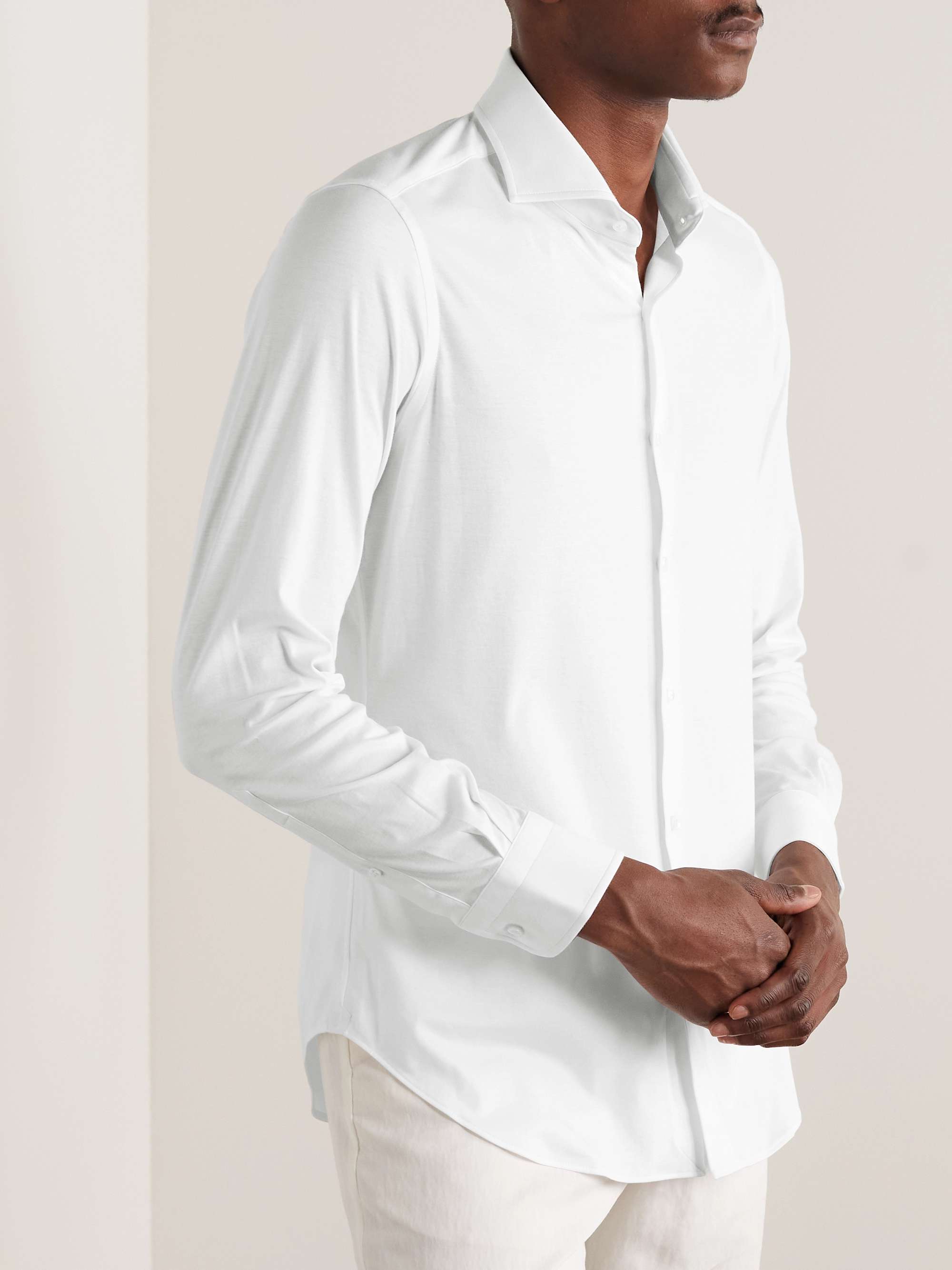 LORO PIANA Andrew Cutaway-Collar Slim-Fit Cotton-Jersey Shirt