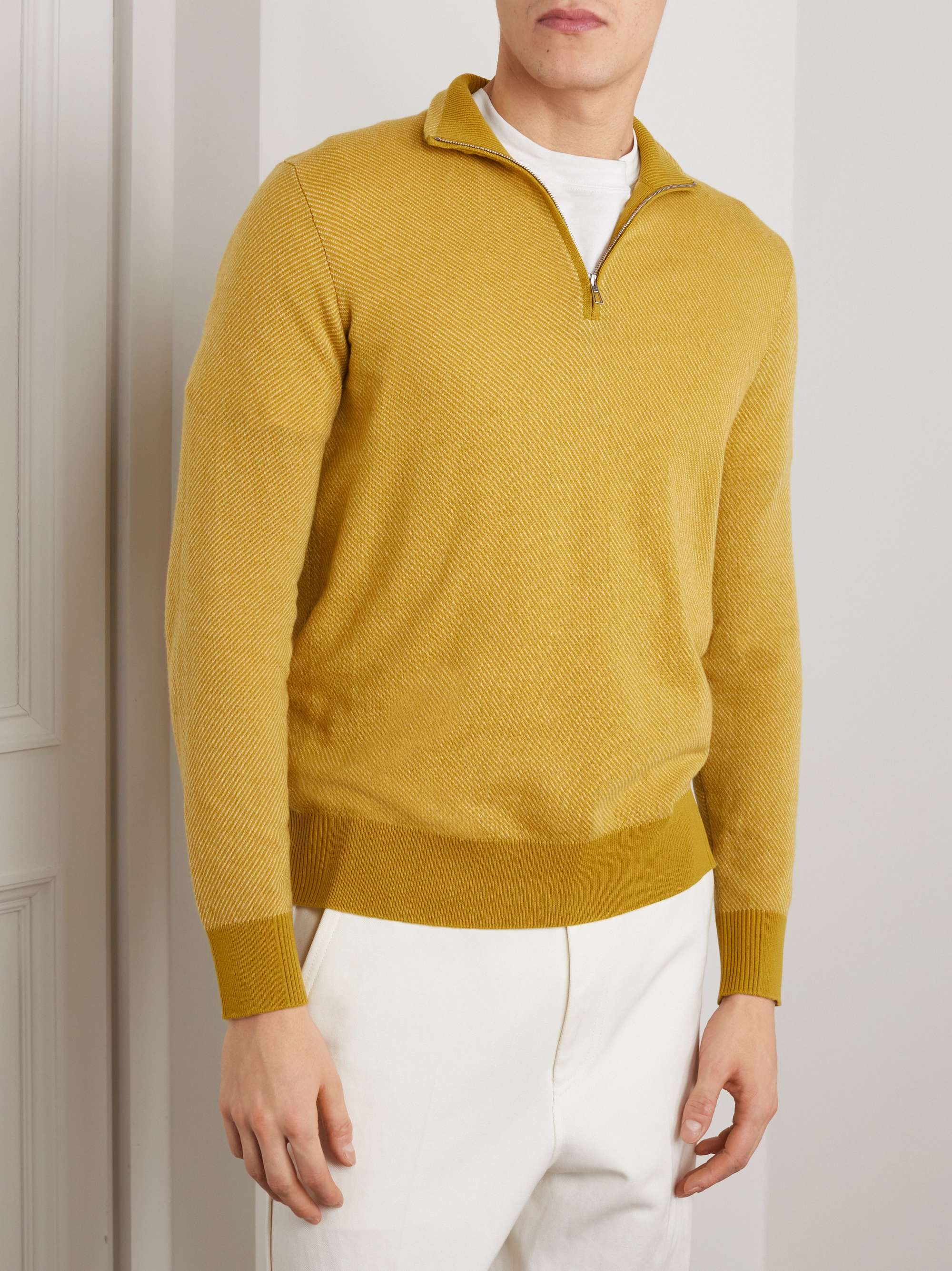 LORO PIANA Roadster Striped Cashmere Half-Zip Sweater