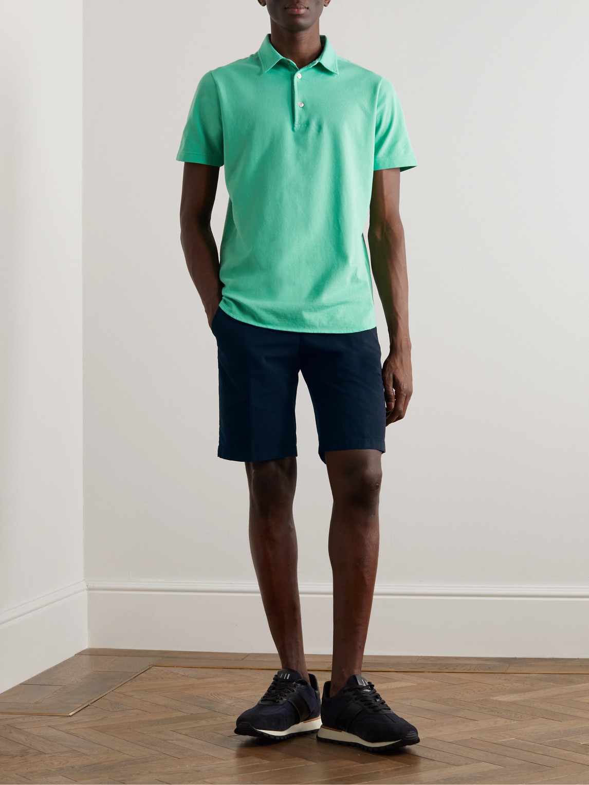 Shop Loro Piana Straight-leg Cotton-blend Bermuda Shorts In Blue