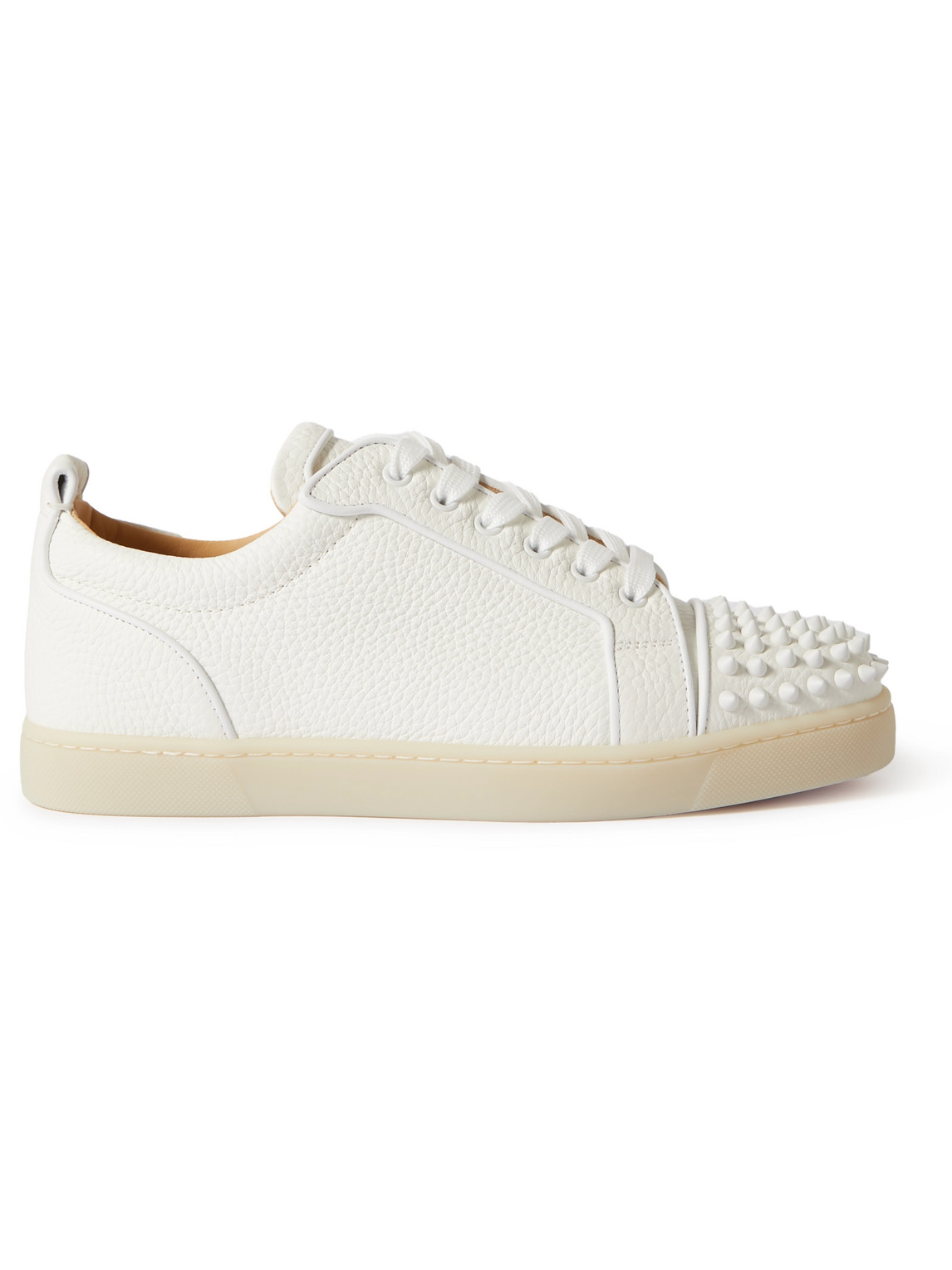 Christian Louboutin Louis Junior Spikes Cap-toe Full-grain Leather Trainers In White