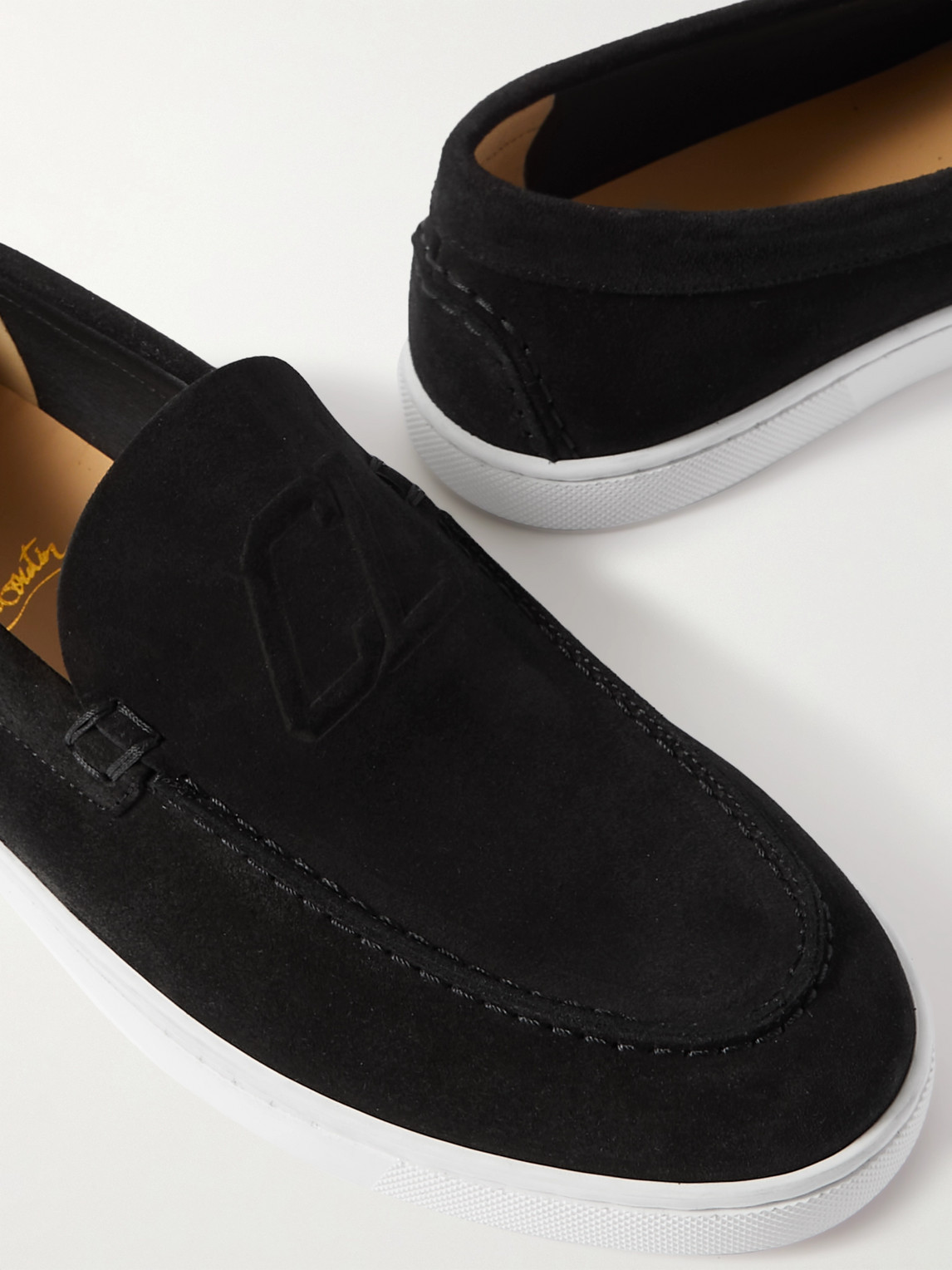 Shop Christian Louboutin Varsiboat Logo-embossed Suede Loafers In Black