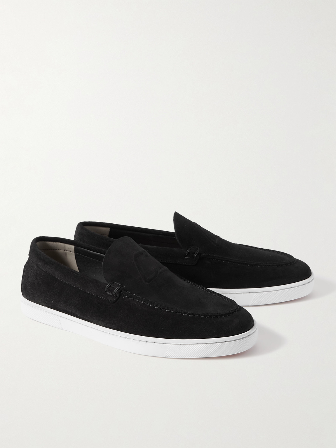 Shop Christian Louboutin Varsiboat Logo-embossed Suede Loafers In Black