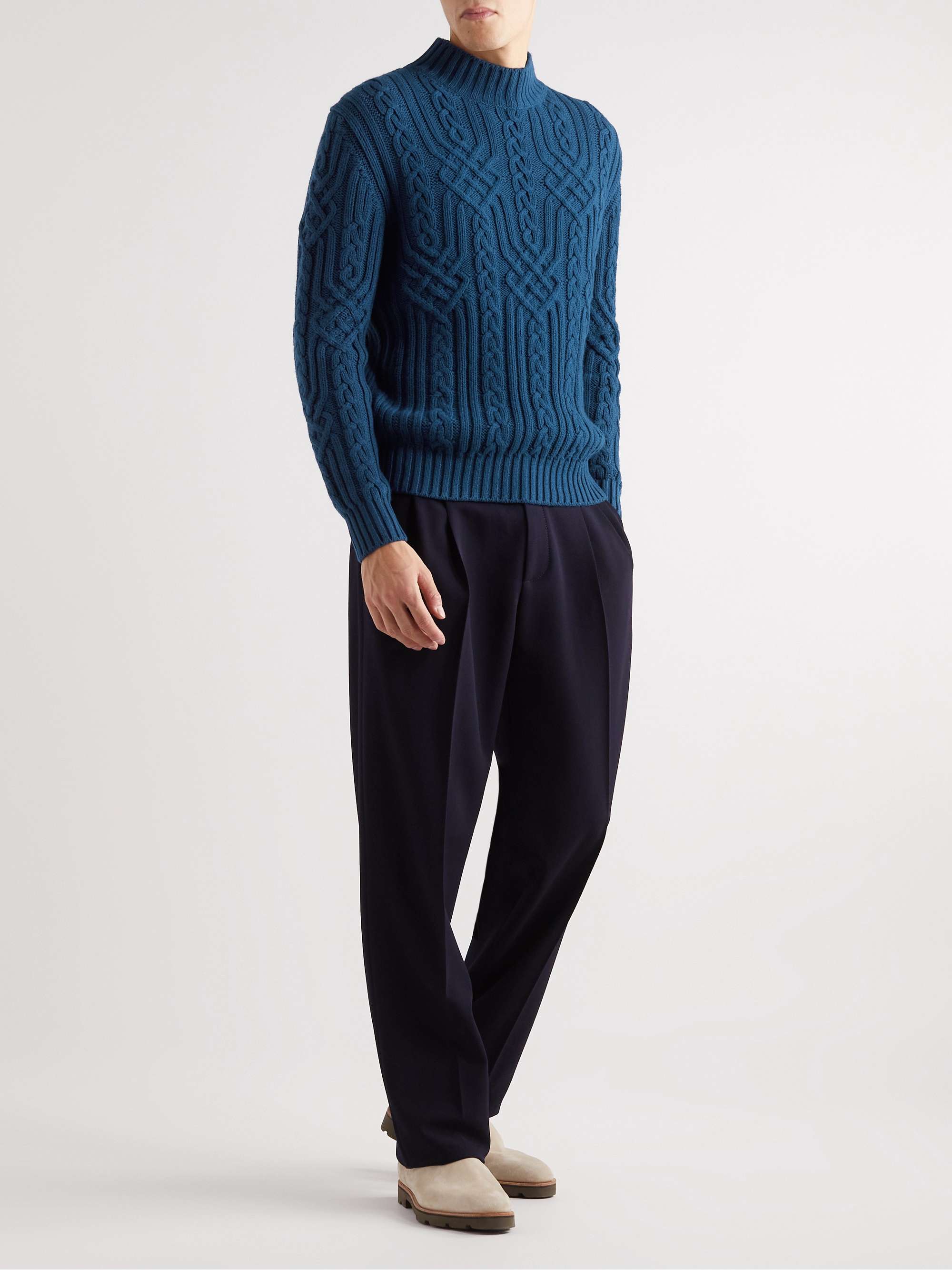 LORO PIANA Ribbed Cable-Knit Cashmere Rollneck Sweater for Men