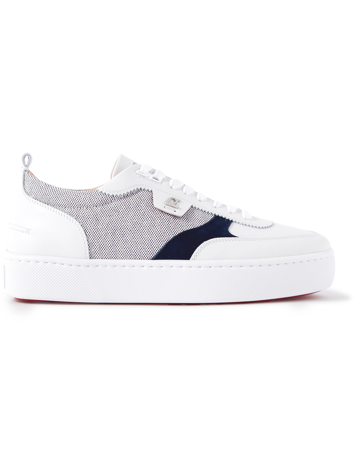 Christian Louboutin Happyrui Canvas And Leather Trainers In White/blue