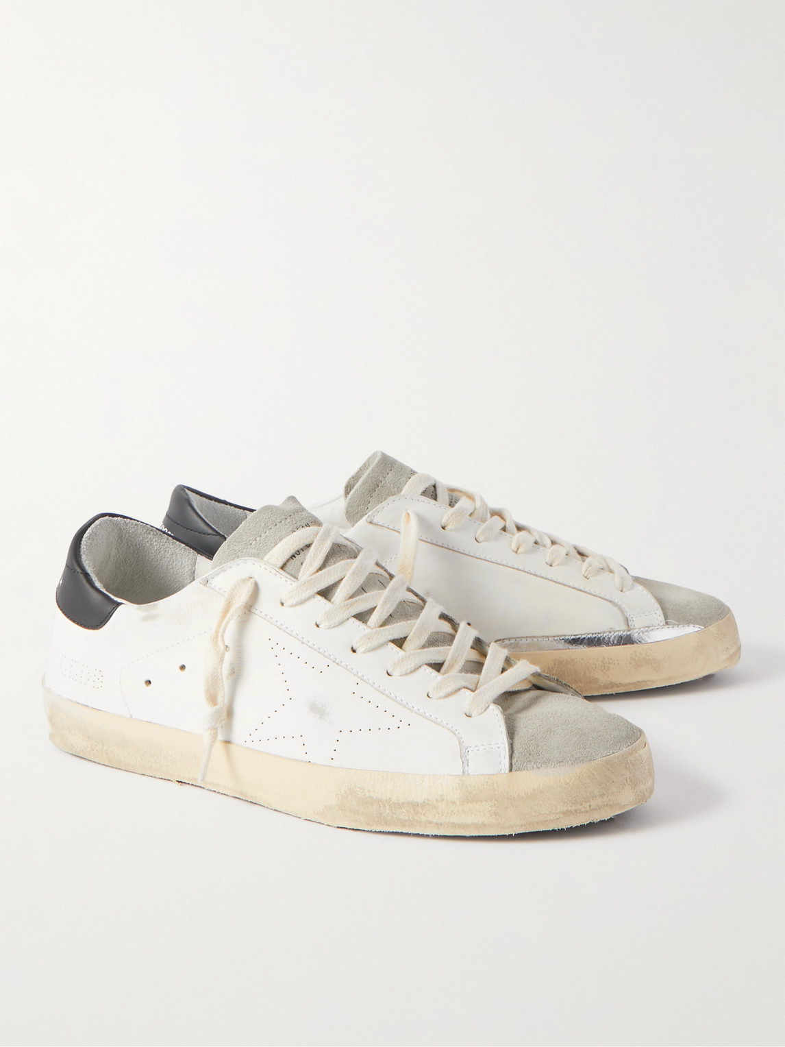 Shop Golden Goose Superstar Distressed Leather And Suede Sneakers In White