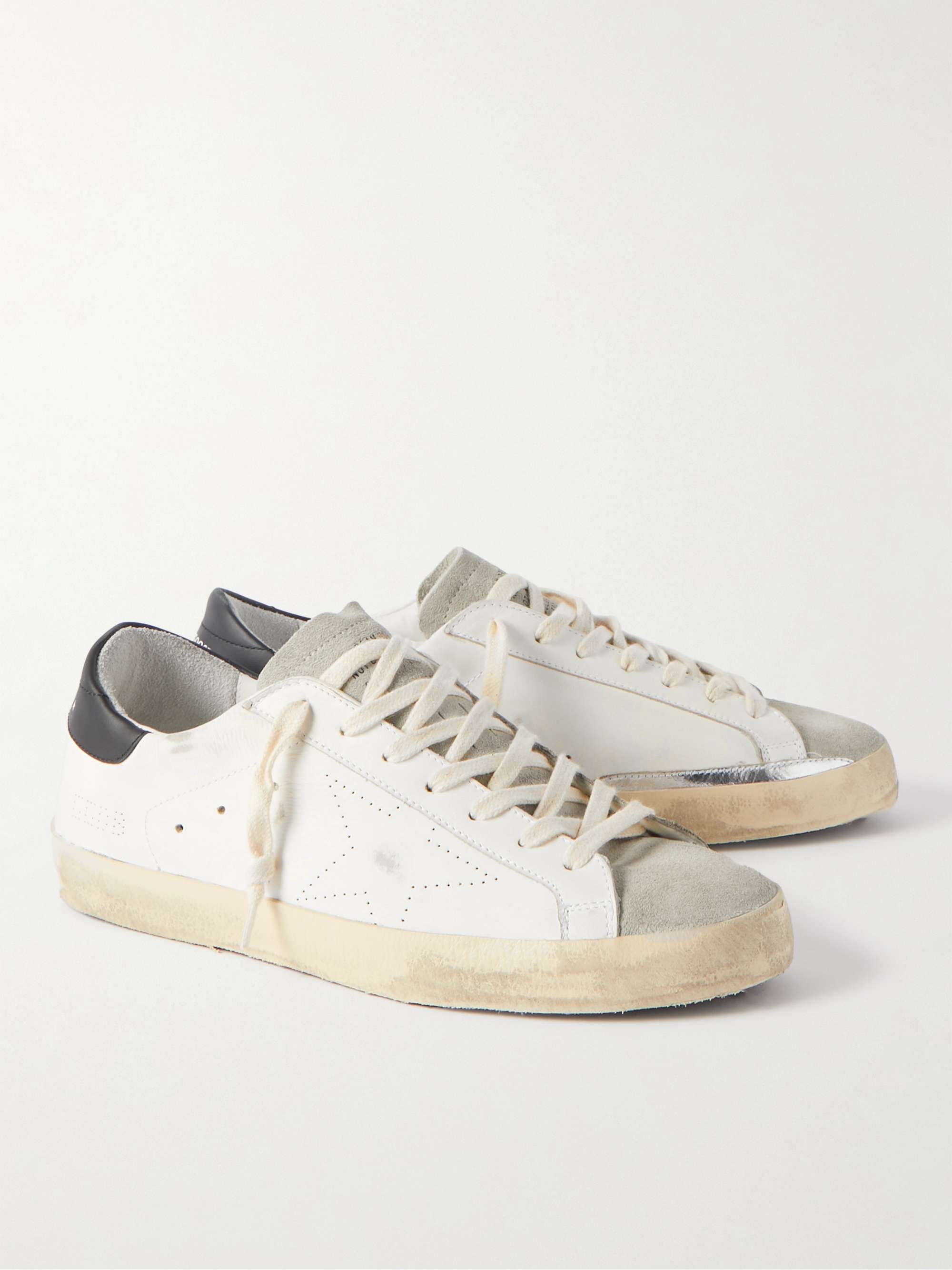 GOLDEN GOOSE Superstar Distressed Leather and Suede Sneakers
