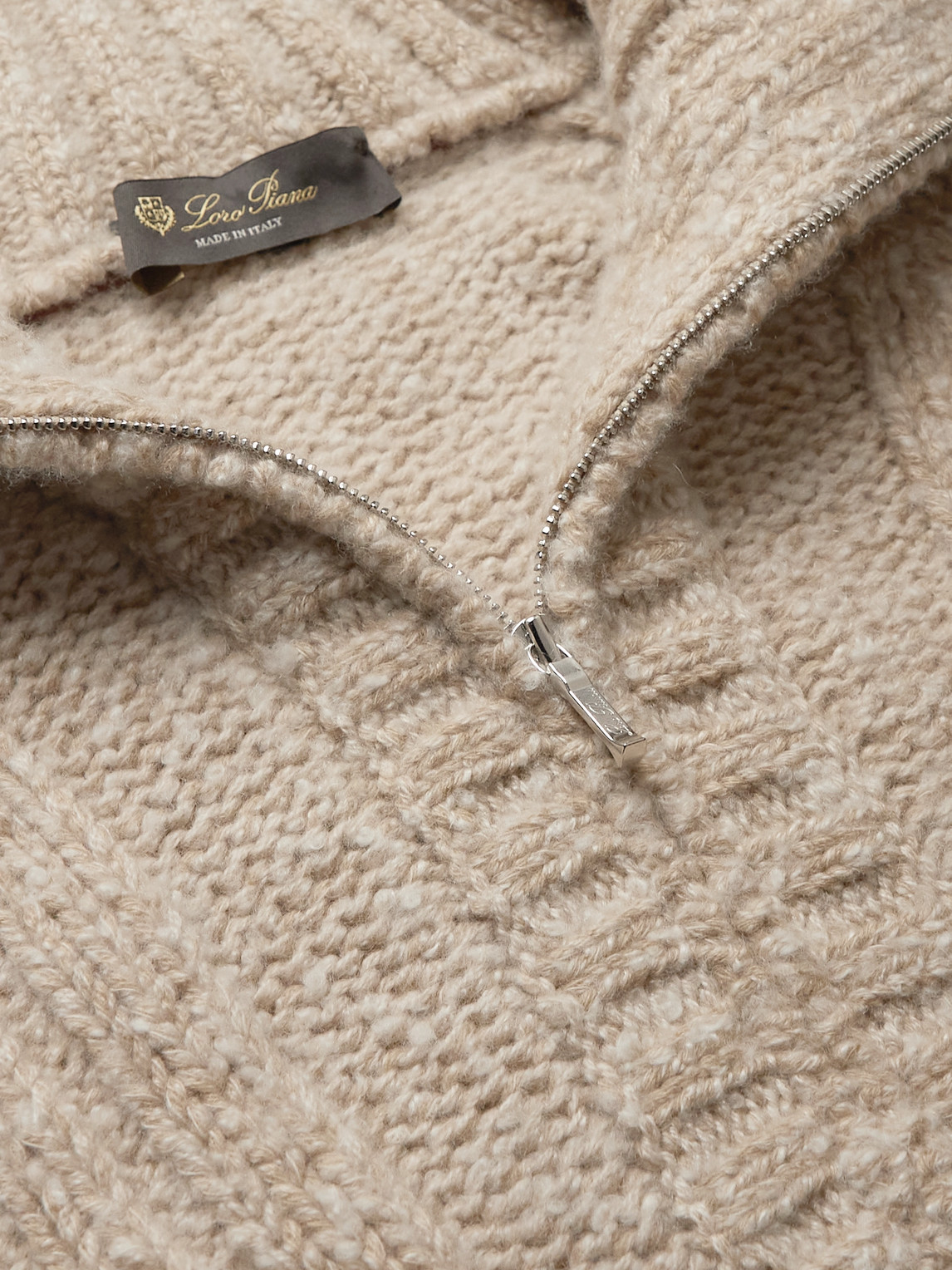 Shop Loro Piana Cable-knit Cashmere Half-zip Sweater In Neutrals