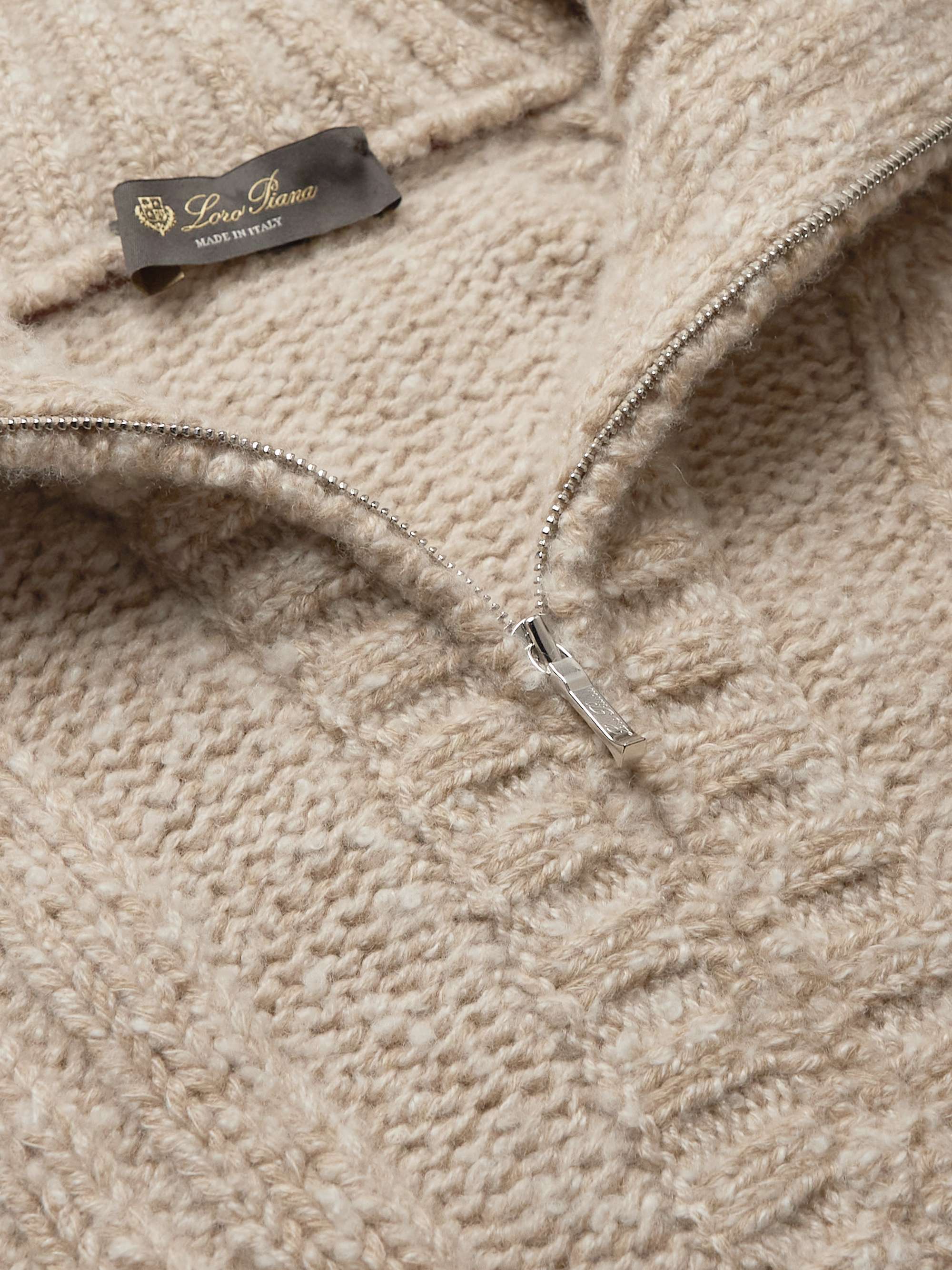 LORO PIANA Cable-Knit Cashmere Half-Zip Sweater