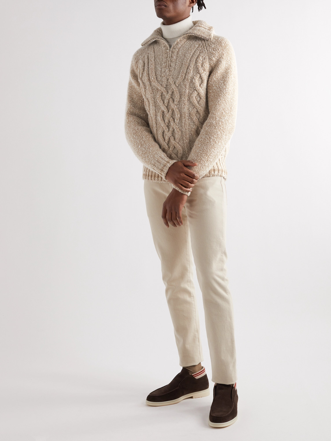 Shop Loro Piana Cable-knit Cashmere Half-zip Sweater In Neutrals