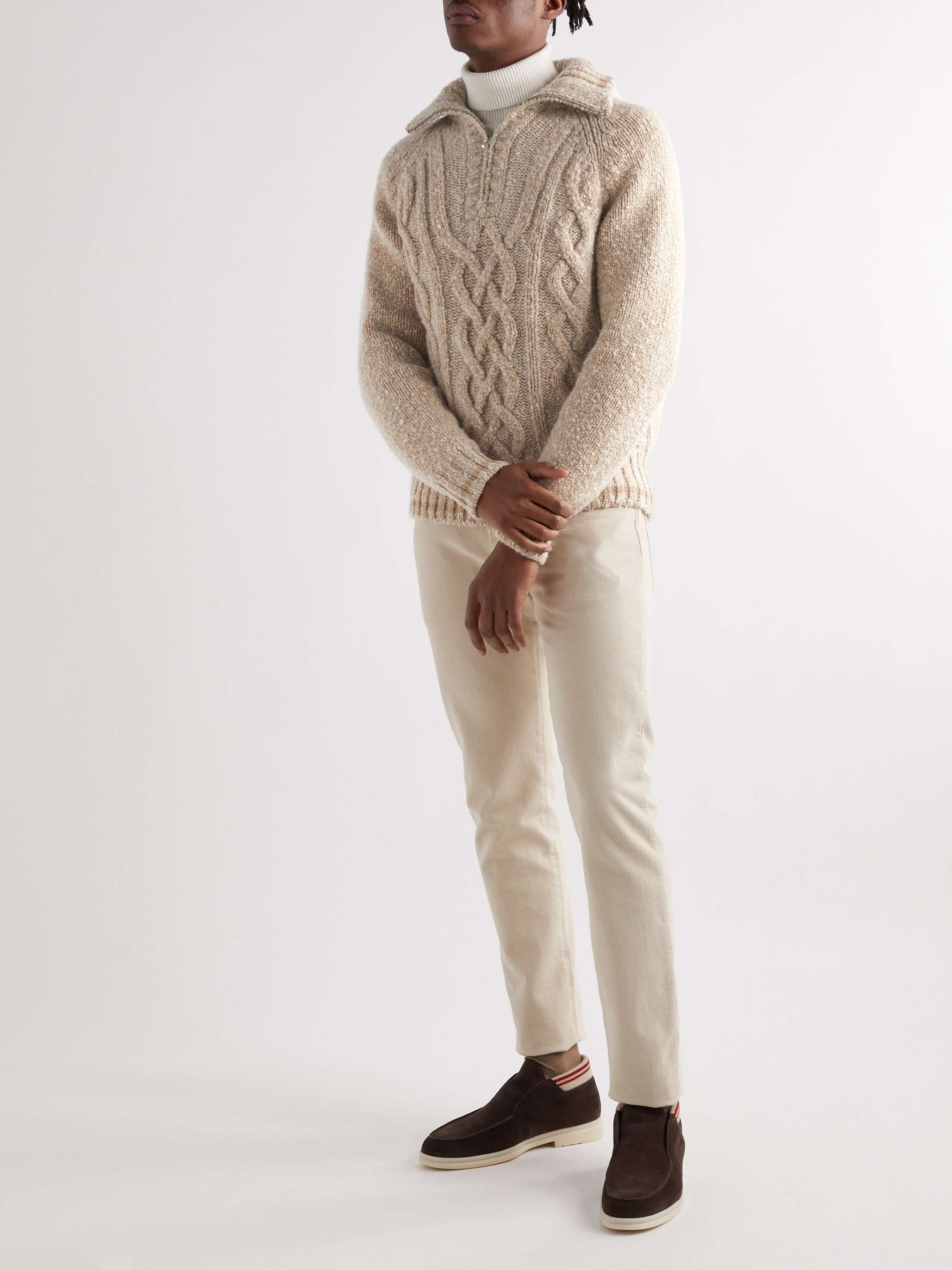 LORO PIANA Cable-Knit Cashmere Half-Zip Sweater for Men