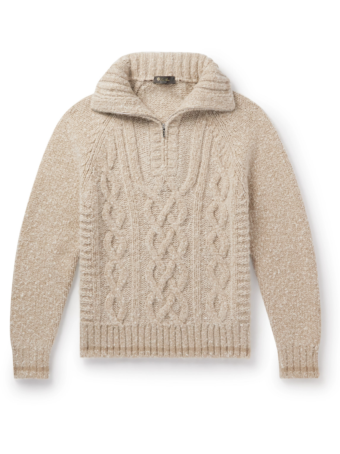 Shop Loro Piana Cable-knit Cashmere Half-zip Sweater In Neutrals