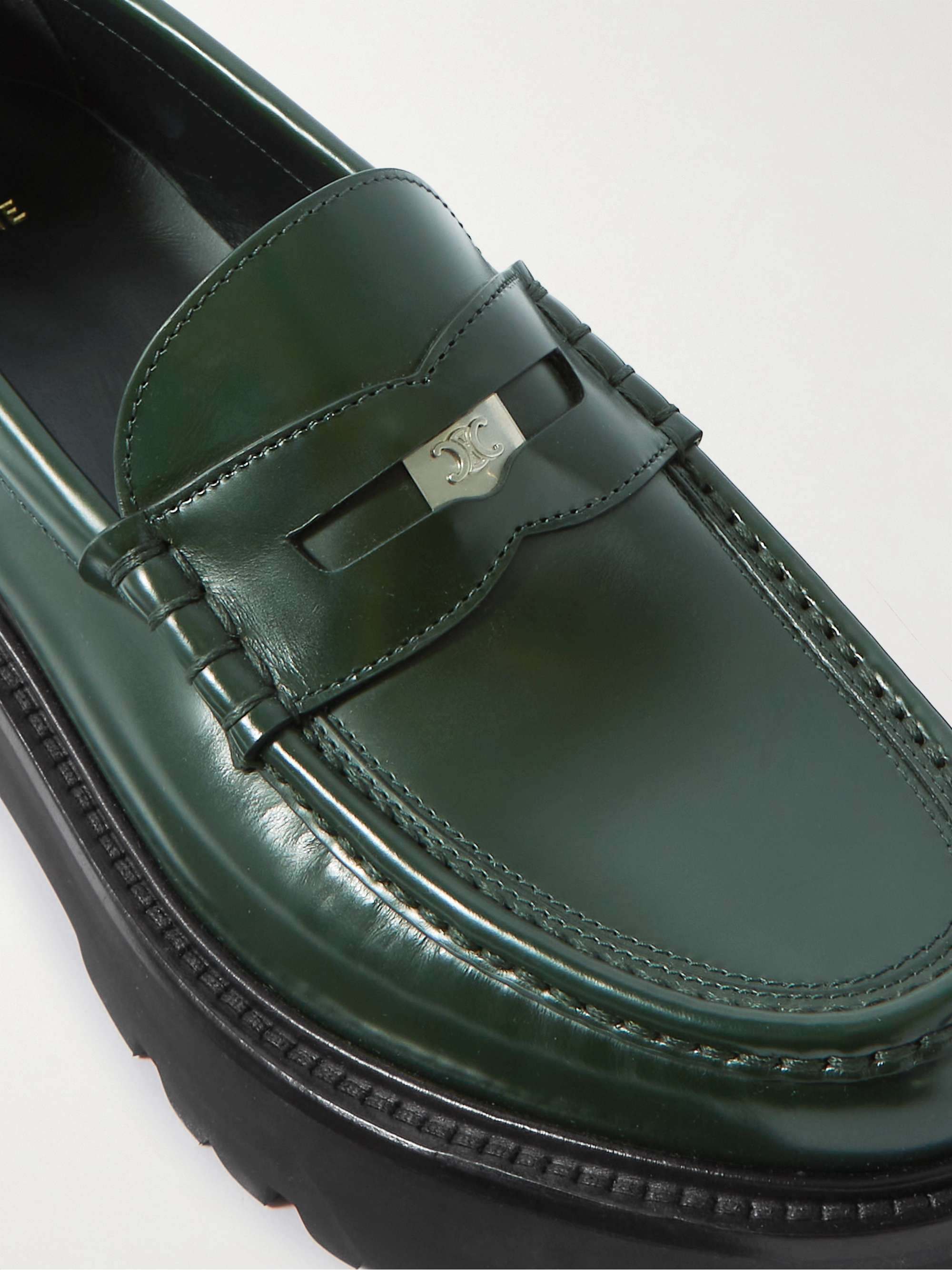 CELINE HOMME Logo-Embellished Polished-Leather Penny Loafers