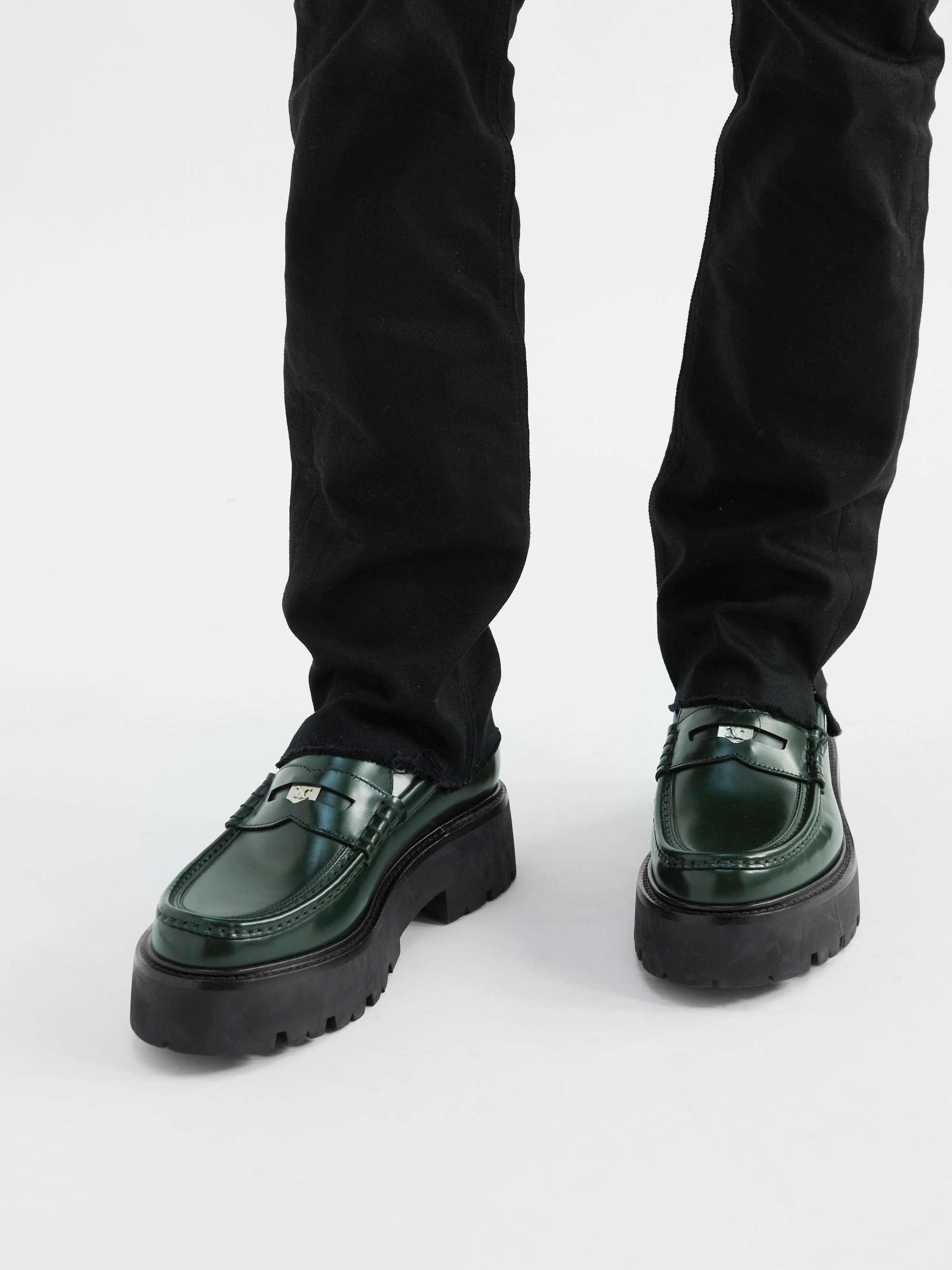 CELINE HOMME Logo-Embellished Polished-Leather Penny Loafers