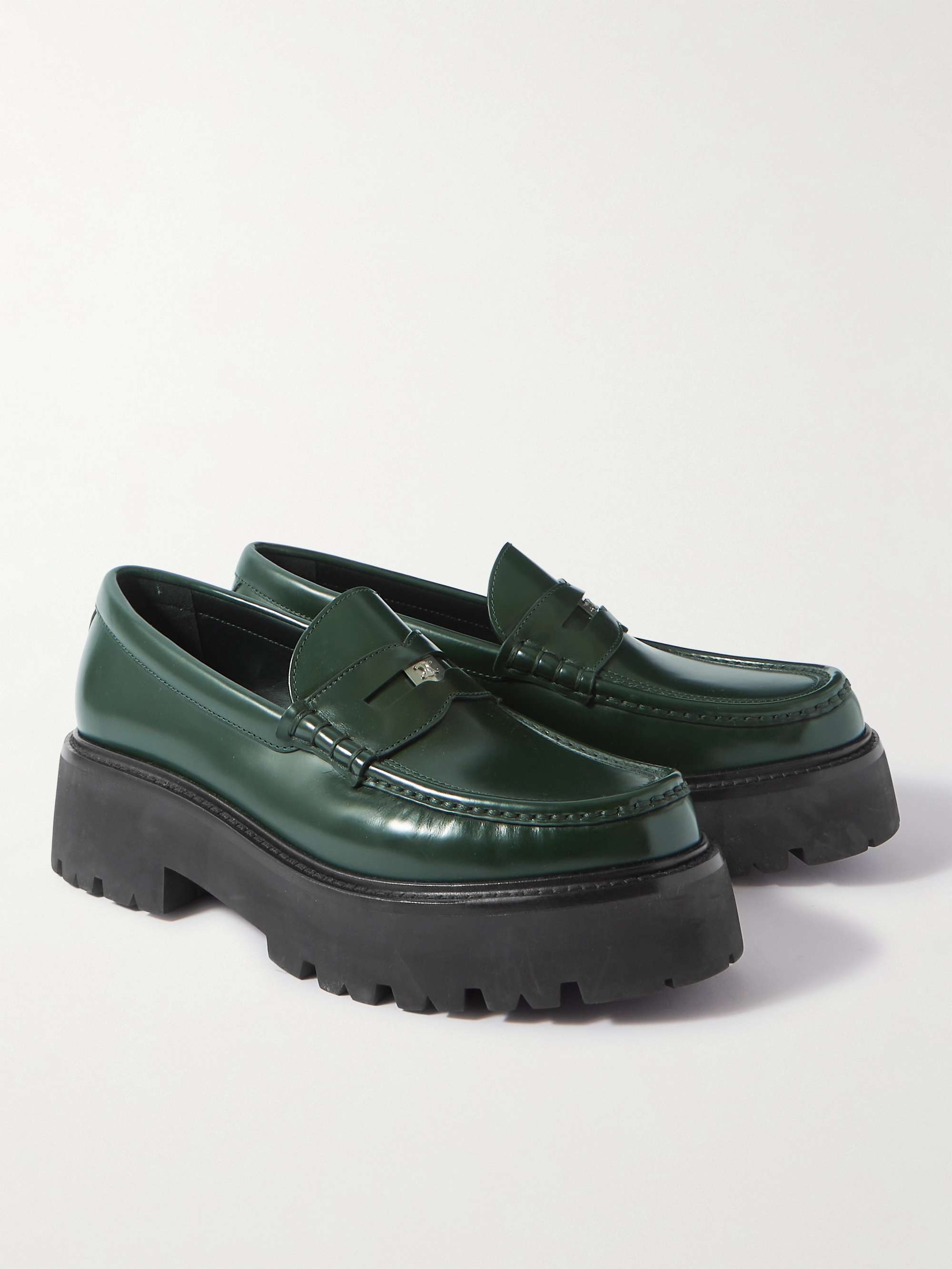 CELINE HOMME Logo-Embellished Polished-Leather Penny Loafers
