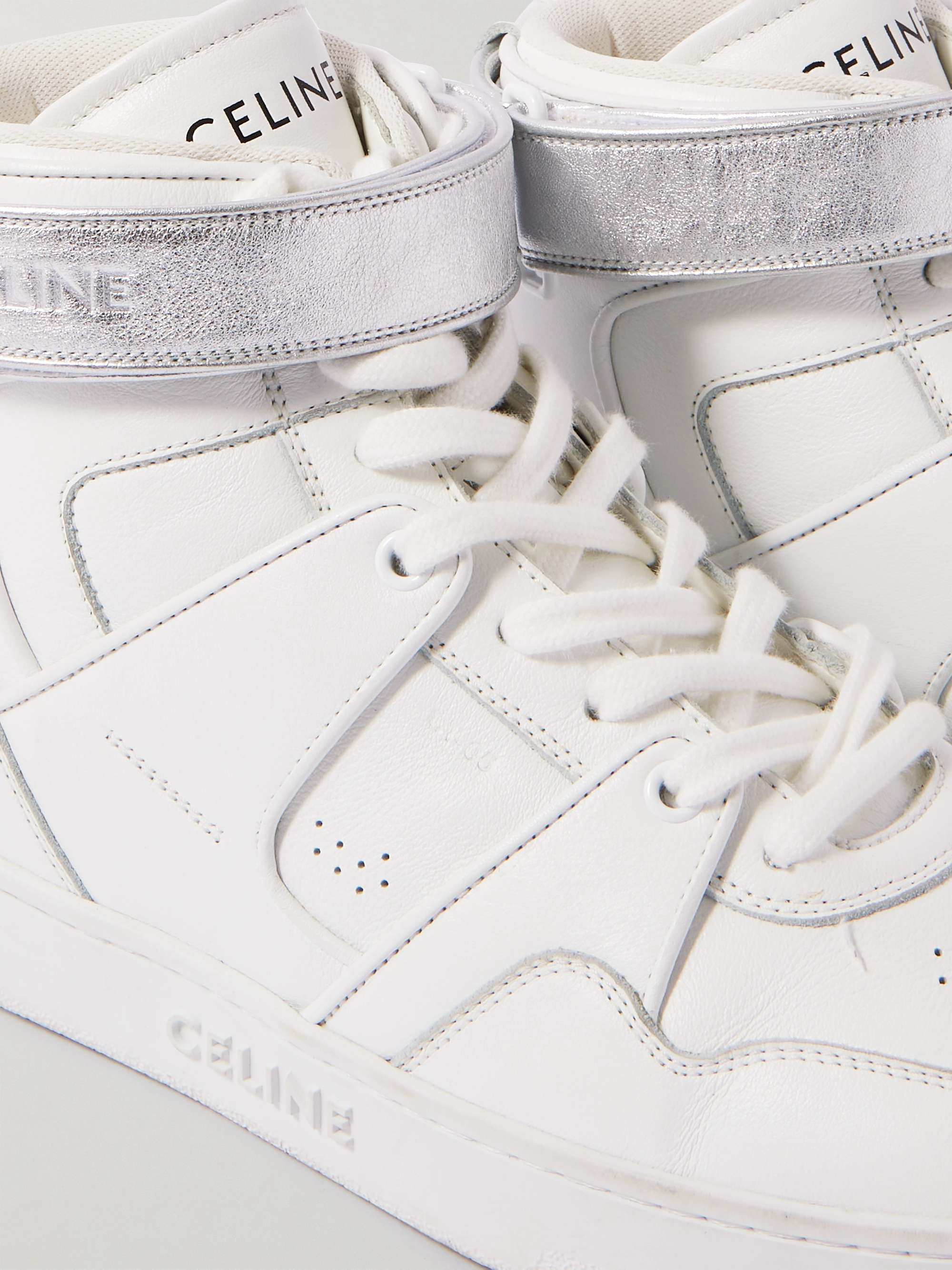CELINE HOMME CT-05 Distressed Leather High-Top Sneakers