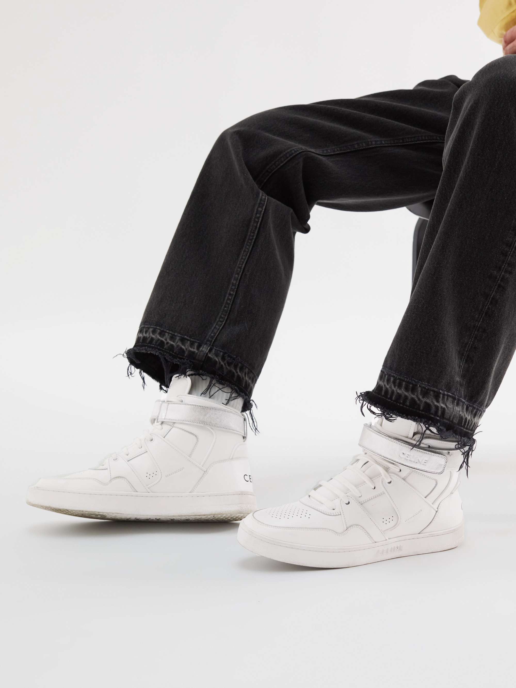 CELINE HOMME CT-05 Distressed Leather High-Top Sneakers