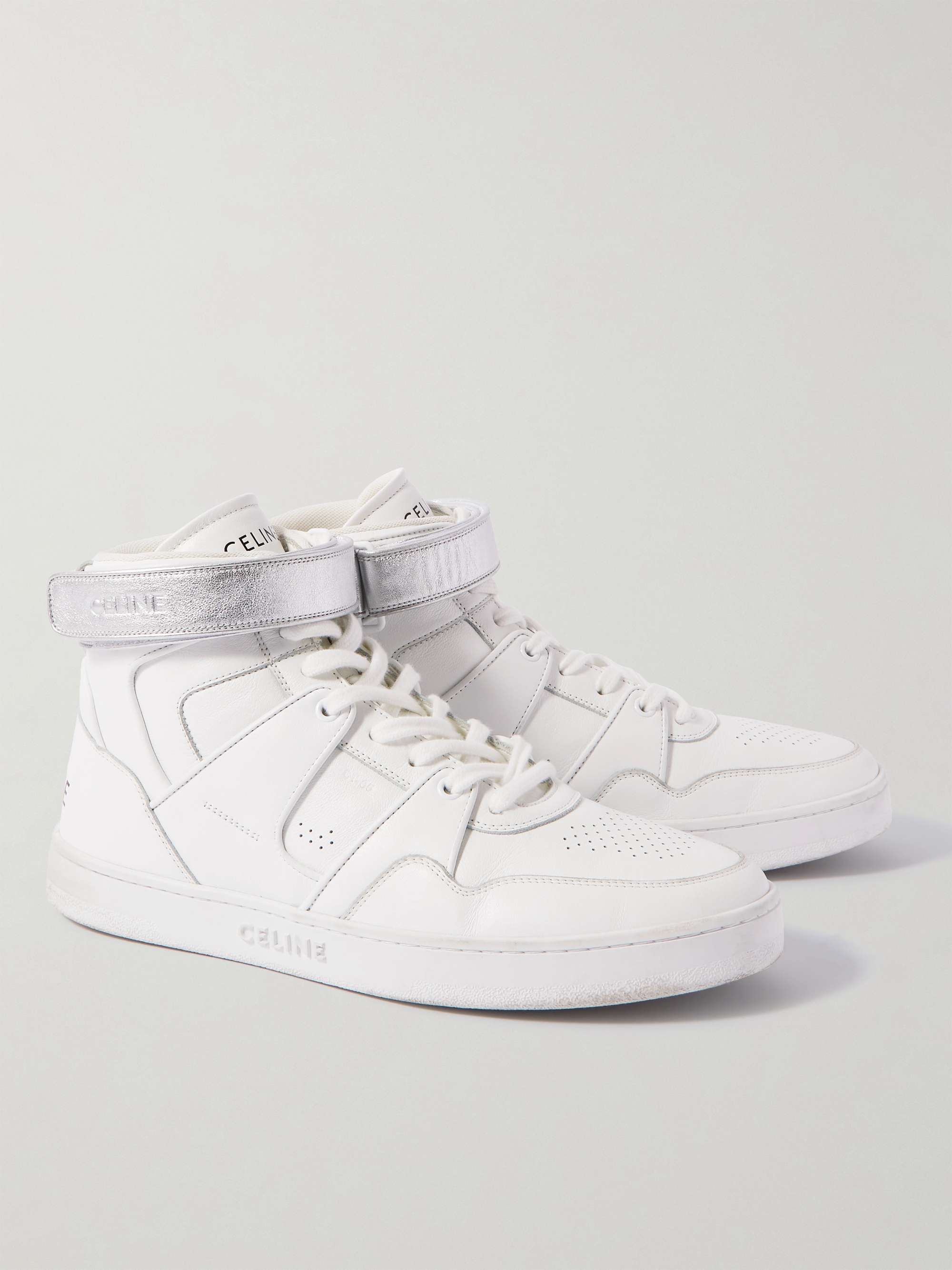 CELINE CT-05 Distressed Leather High-Top Sneakers