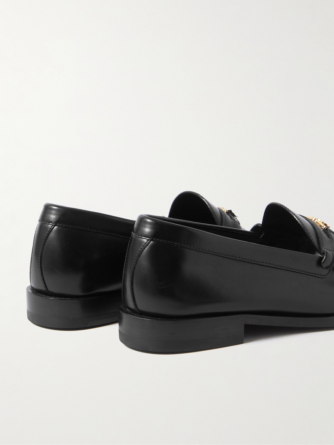 Celine Triomphe Logo-embellished Polished-leather Loafers In Black