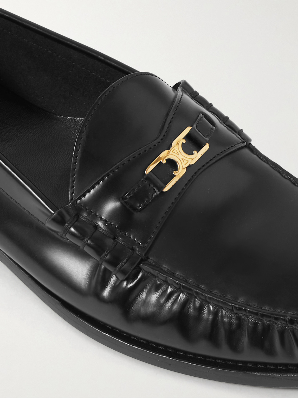 Celine Triomphe Logo-embellished Polished-leather Loafers In Black