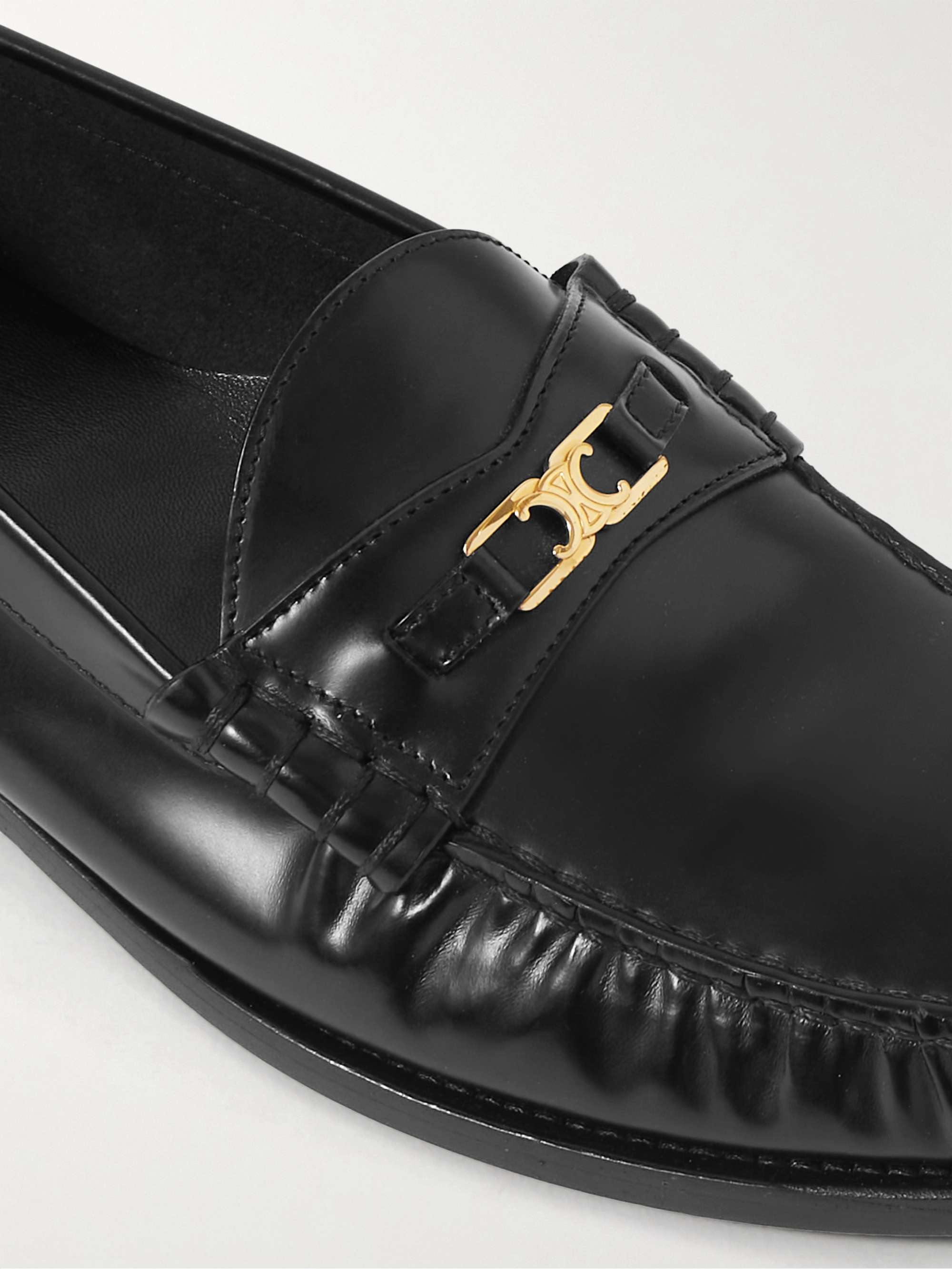 CELINE HOMME Triomphe Logo-Embellished Polished-Leather Loafers