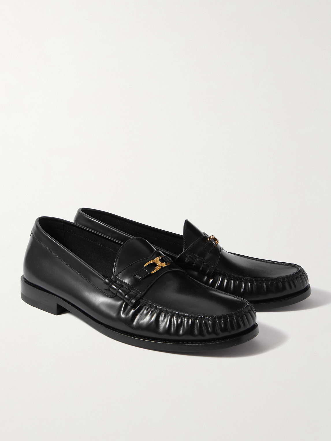 Celine Triomphe Logo-embellished Polished-leather Loafers In Black