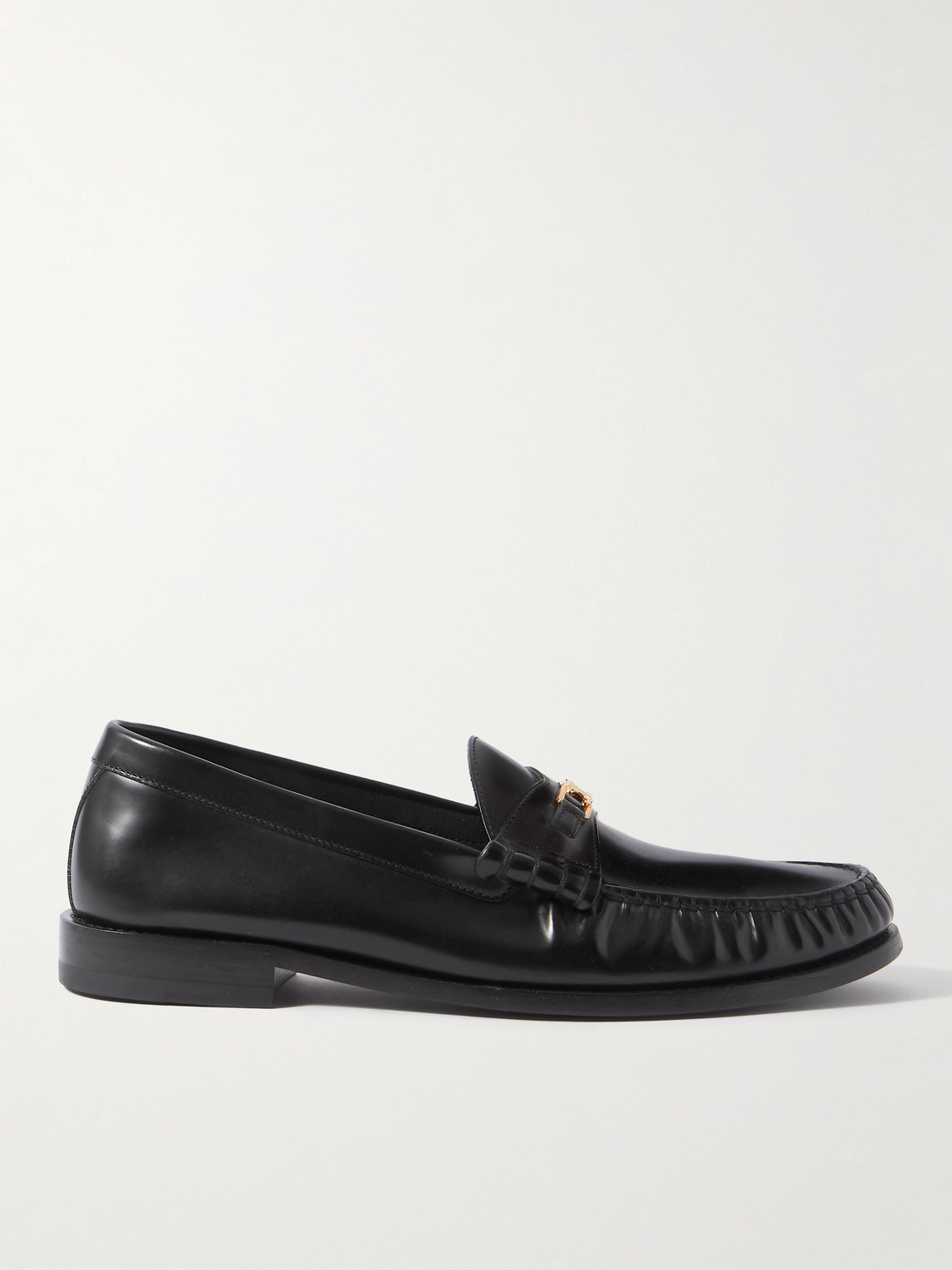 Celine Triomphe Logo-embellished Polished-leather Loafers In Black