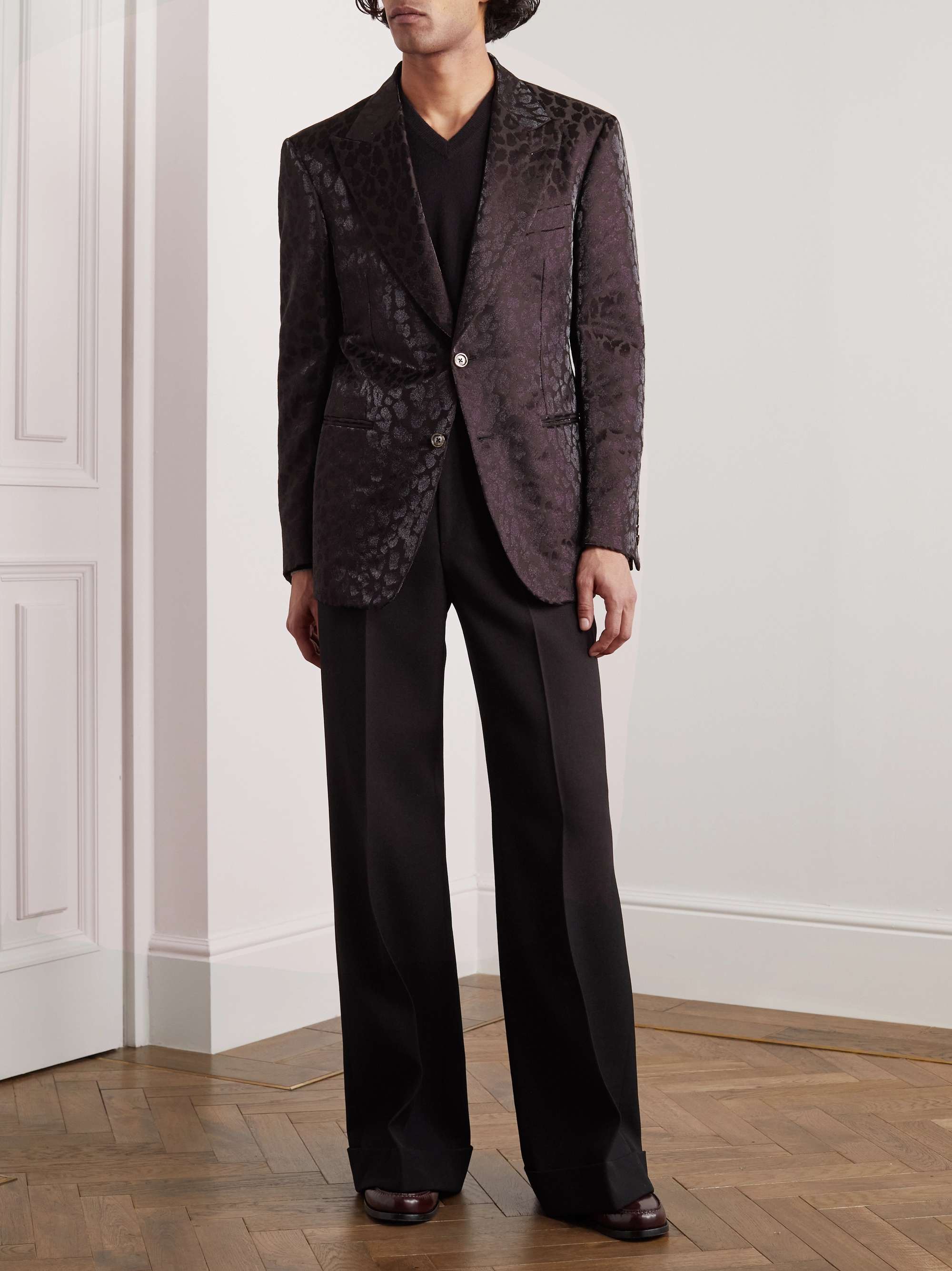 TOM FORD Cooper Metallic Leopard-Print Wool-Blend Tuxedo Jacket