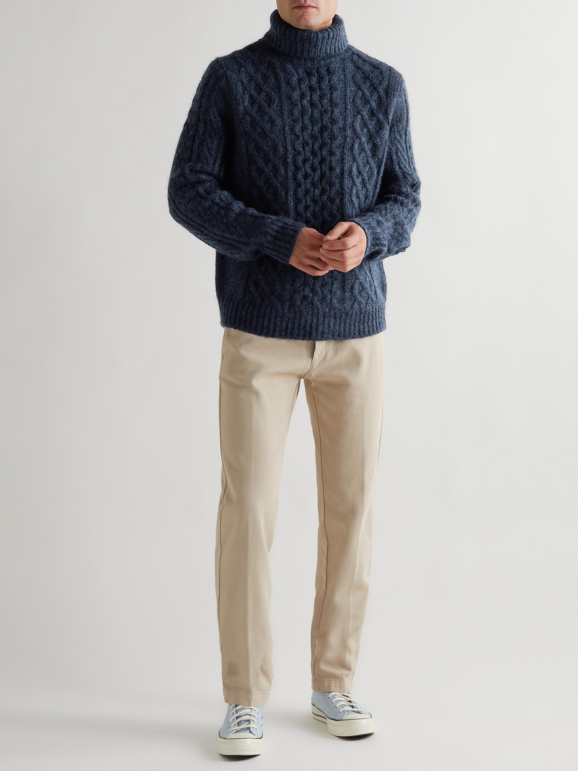 Shop Alex Mill Recycled Cable-knit Rollneck Sweater In Blue