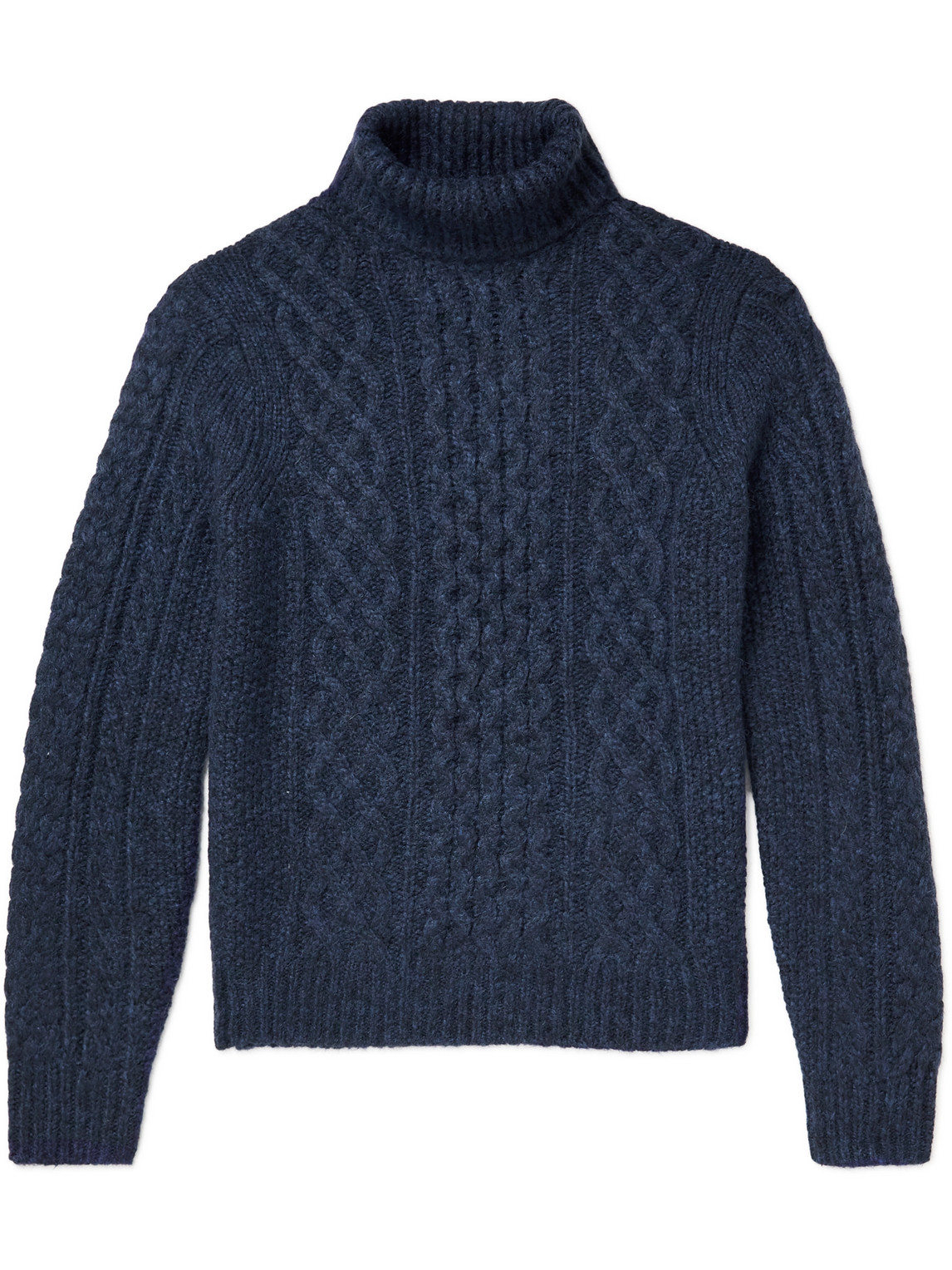 Shop Alex Mill Recycled Cable-knit Rollneck Sweater In Blue