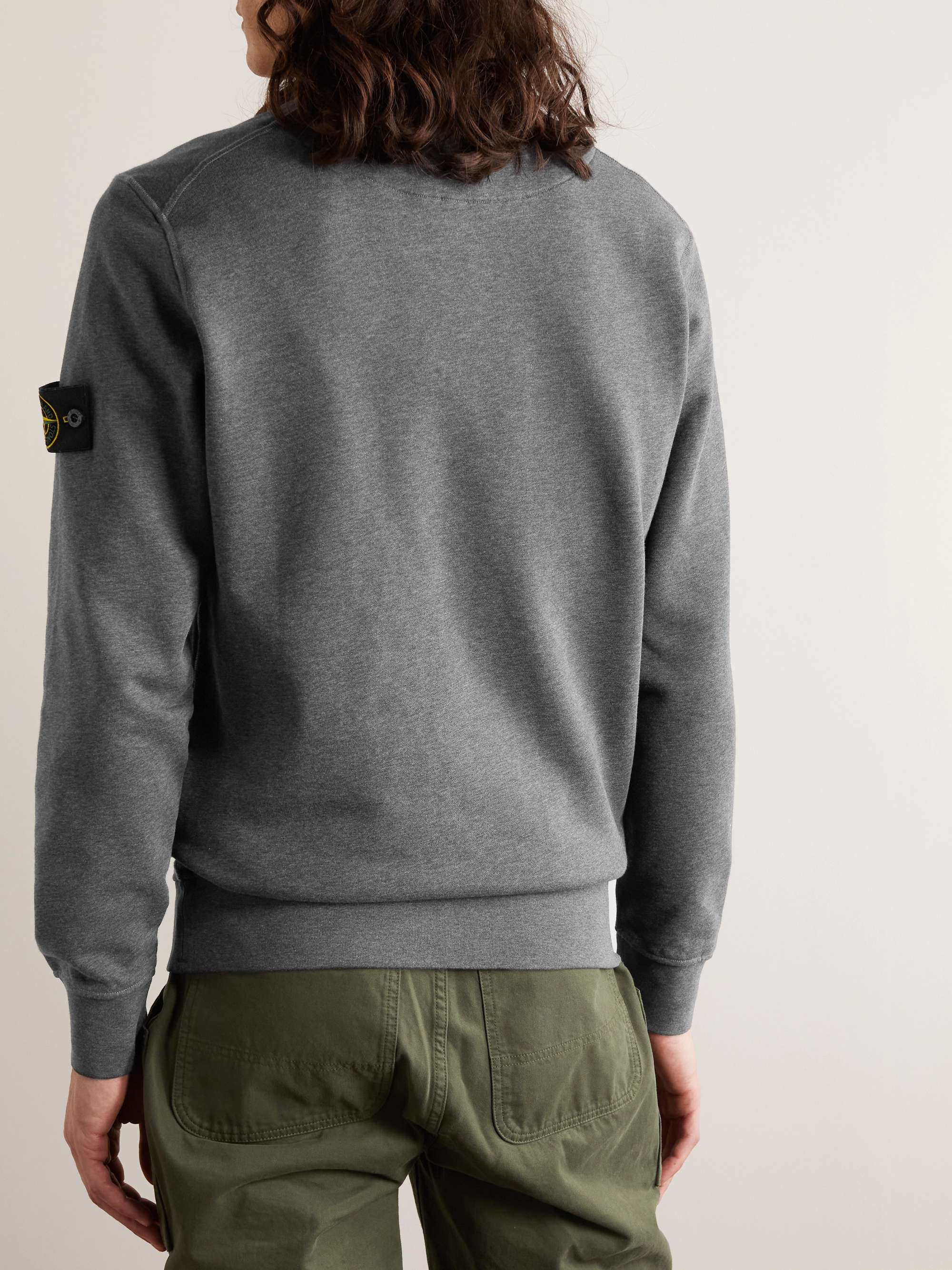 STONE ISLAND Logo-Appliquéd Garment-Dyed Cotton-Jersey Sweatshirt