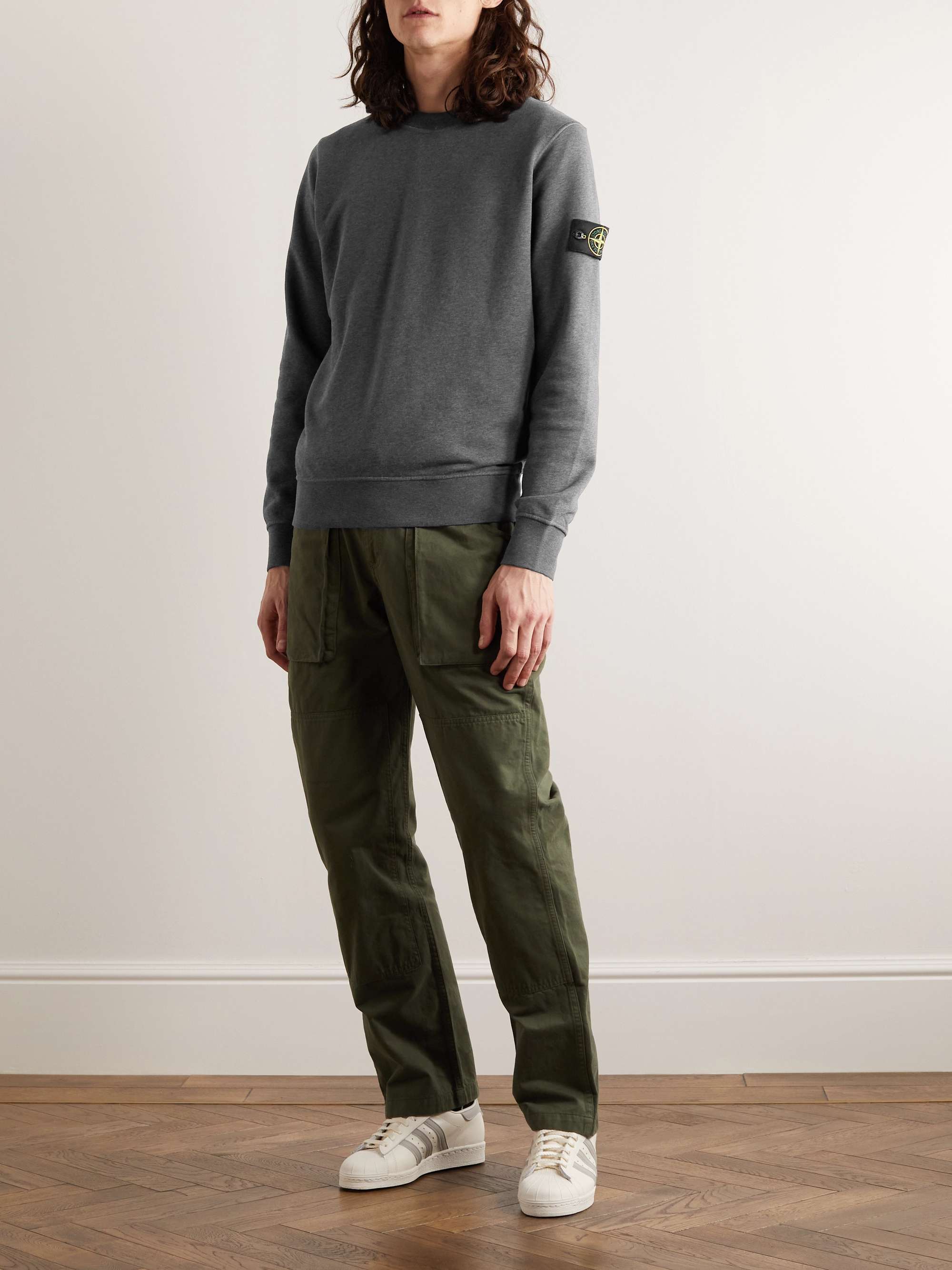 STONE ISLAND Logo-Appliquéd Garment-Dyed Cotton-Jersey Sweatshirt