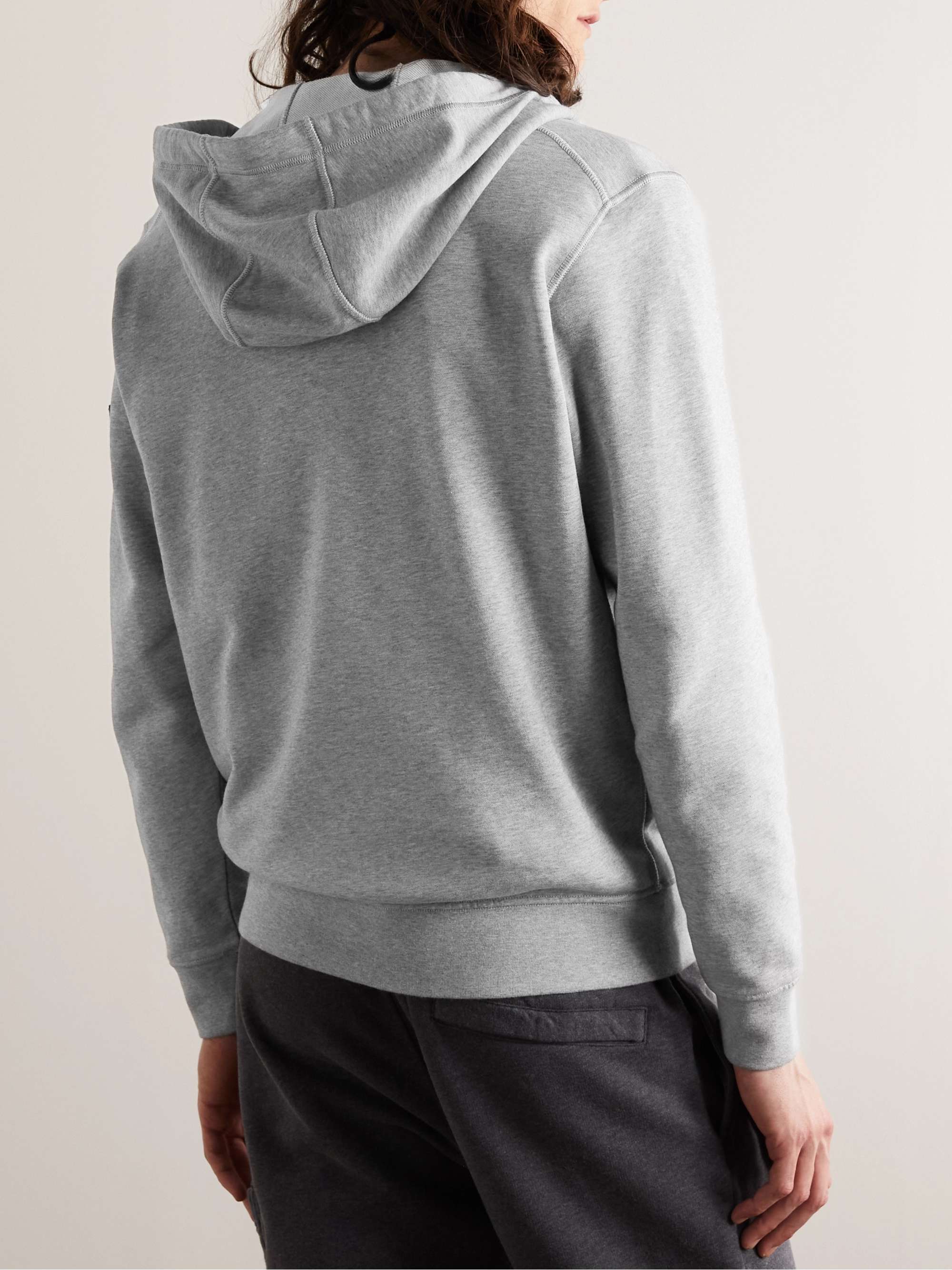 STONE ISLAND Garment-Dyed Logo-Appliquéd Cotton-Jersey Zip-Up Hoodie