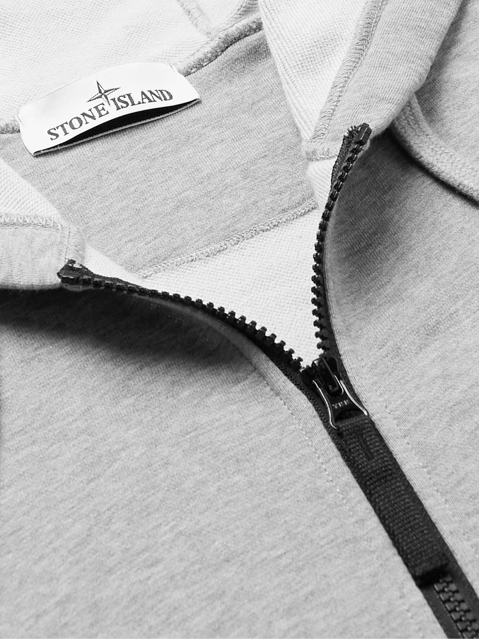 STONE ISLAND Garment-Dyed Logo-Appliquéd Cotton-Jersey Zip-Up Hoodie