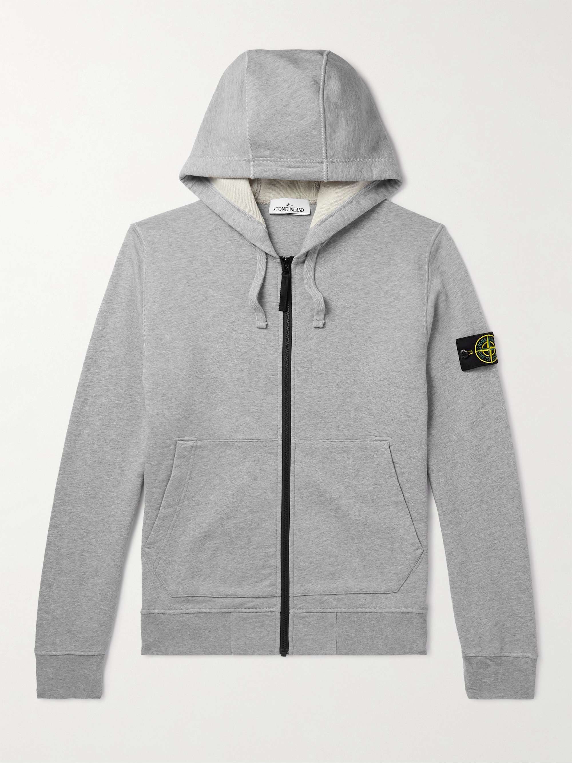 STONE ISLAND Garment-Dyed Logo-Appliquéd Cotton-Jersey Zip-Up Hoodie ...