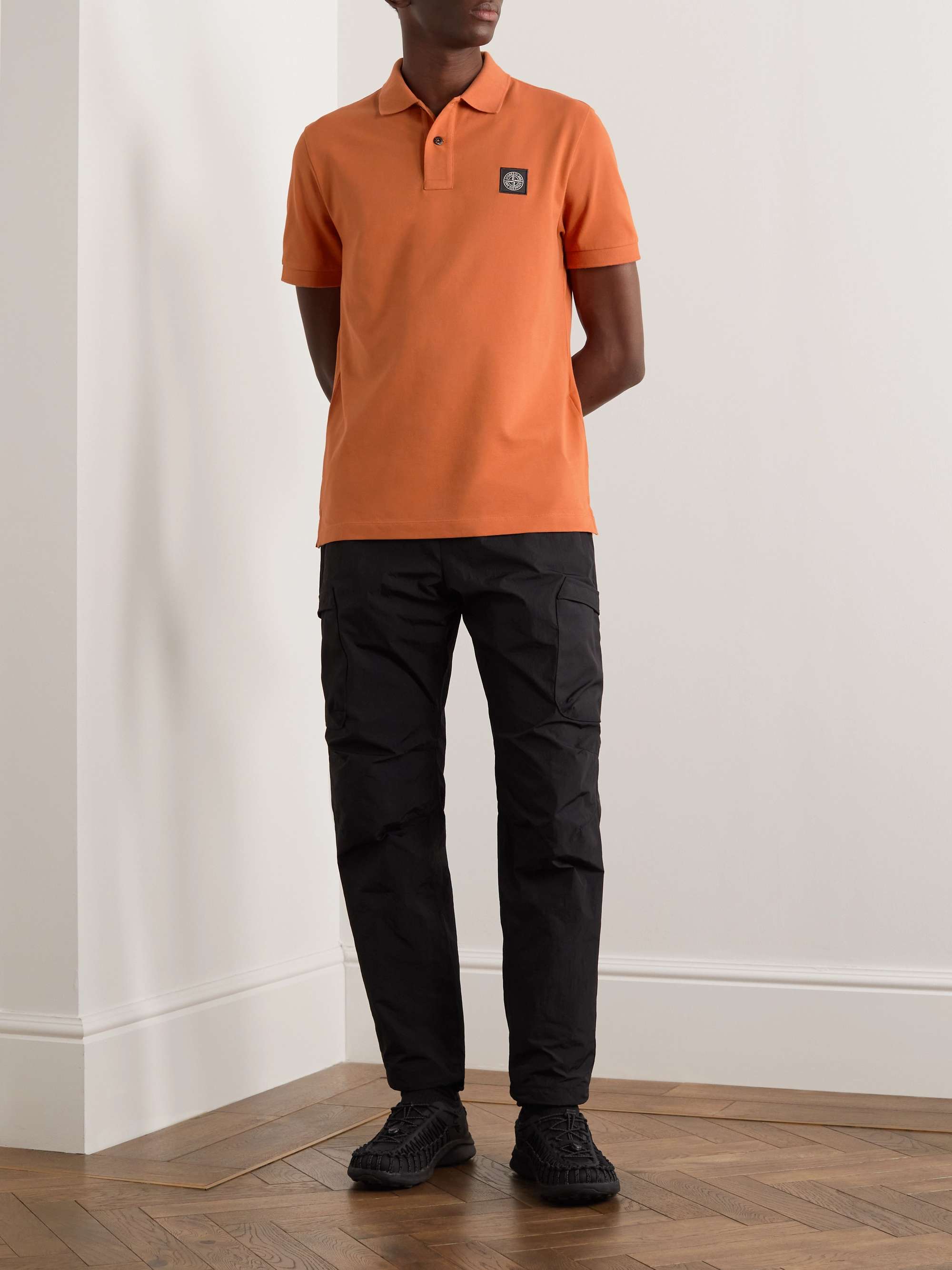 STONE ISLAND Logo-Appliquéd Stretch-Cotton Piqué Polo Shirt