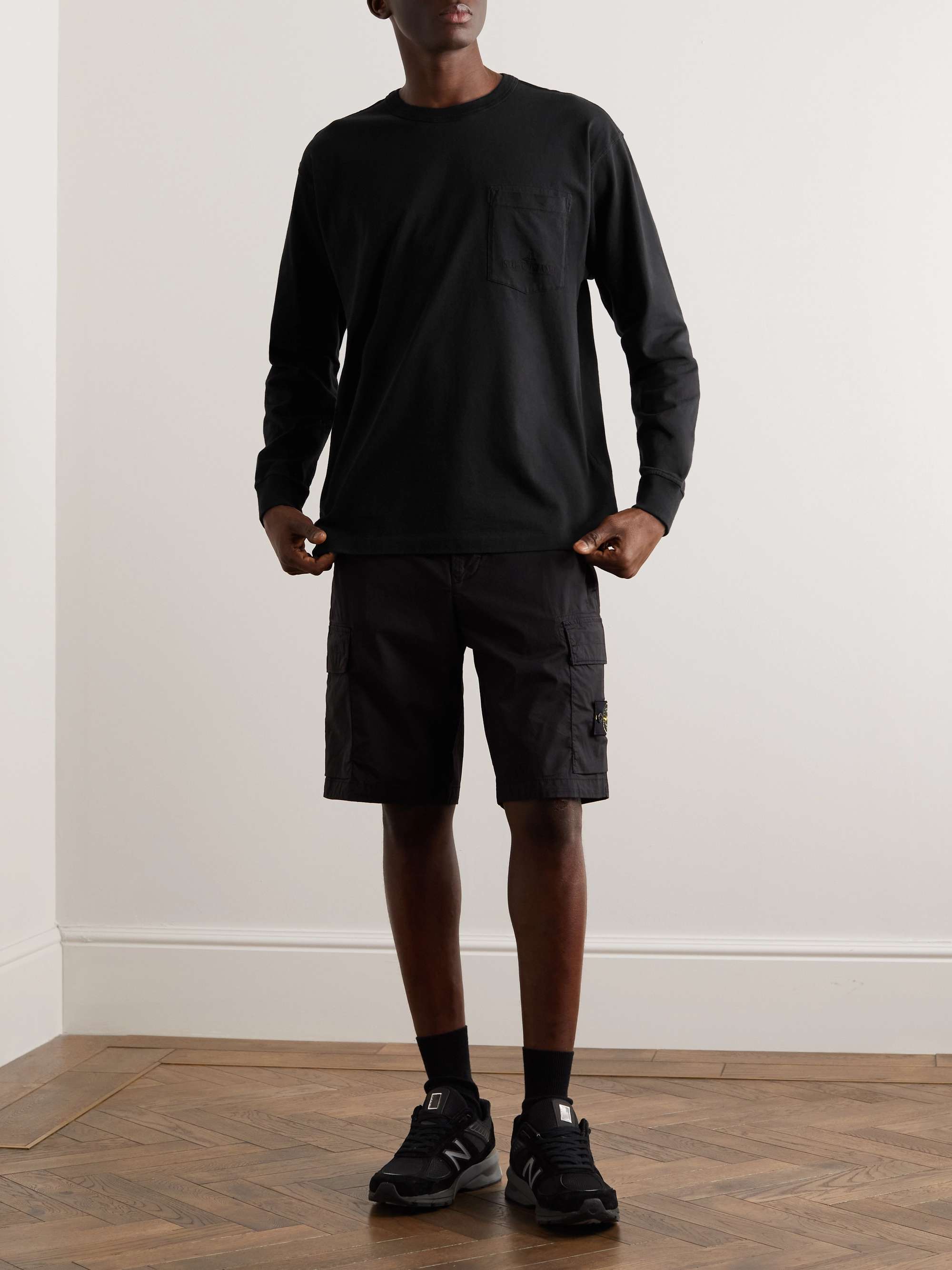 STONE ISLAND Logo-Embroidered Garment-Dyed Cotton-Jersey T-Shirt
