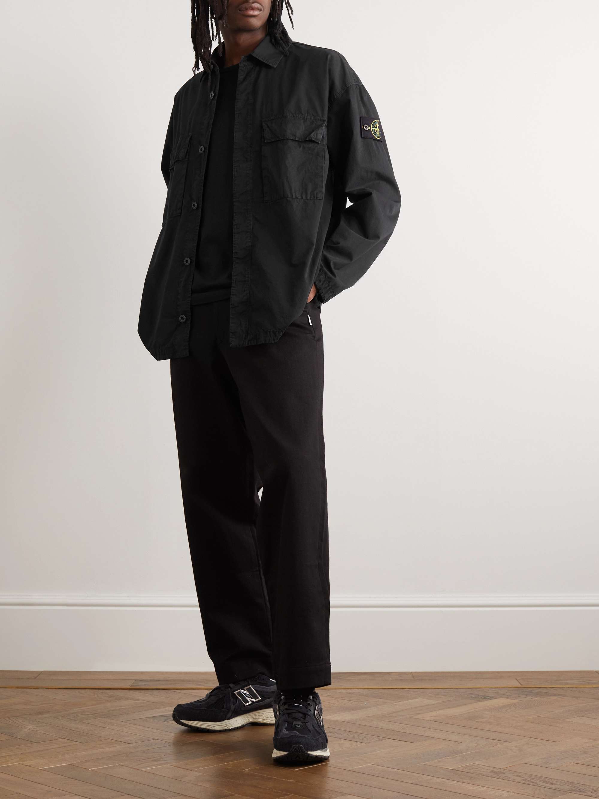 STONE ISLAND Logo-Appliquéd Brushed Cotton-Canvas Overshirt