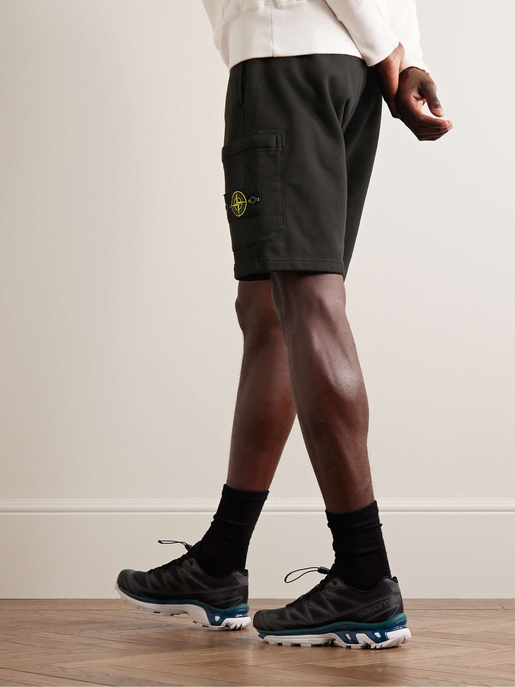 STONE ISLAND Straight-Leg Garment-Dyed Cotton-Jersey Drawstring Shorts