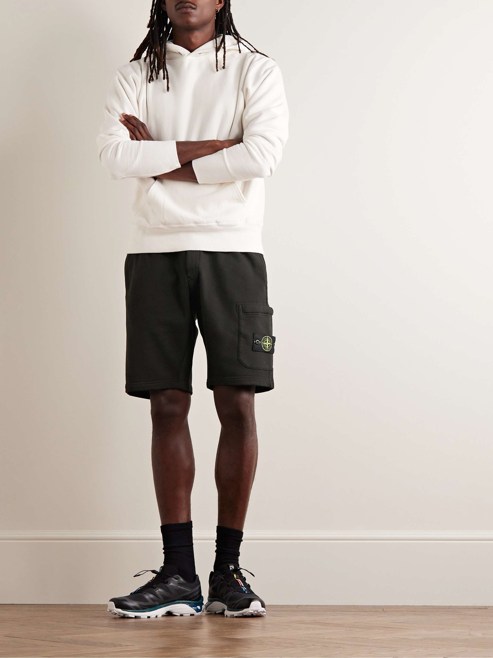 STONE ISLAND Straight-Leg Garment-Dyed Cotton-Jersey Drawstring Shorts